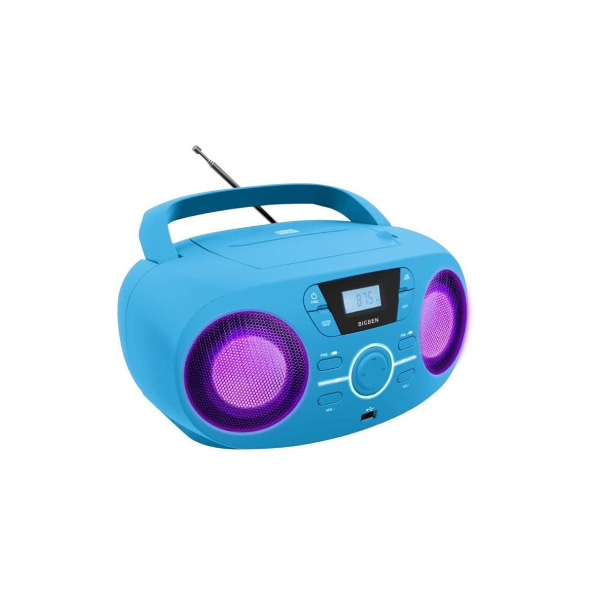 BIGBEN CD61BLUSB Lecteur Radio Cd Portable Usb Bleu + Speakers Lumineux - Neuf