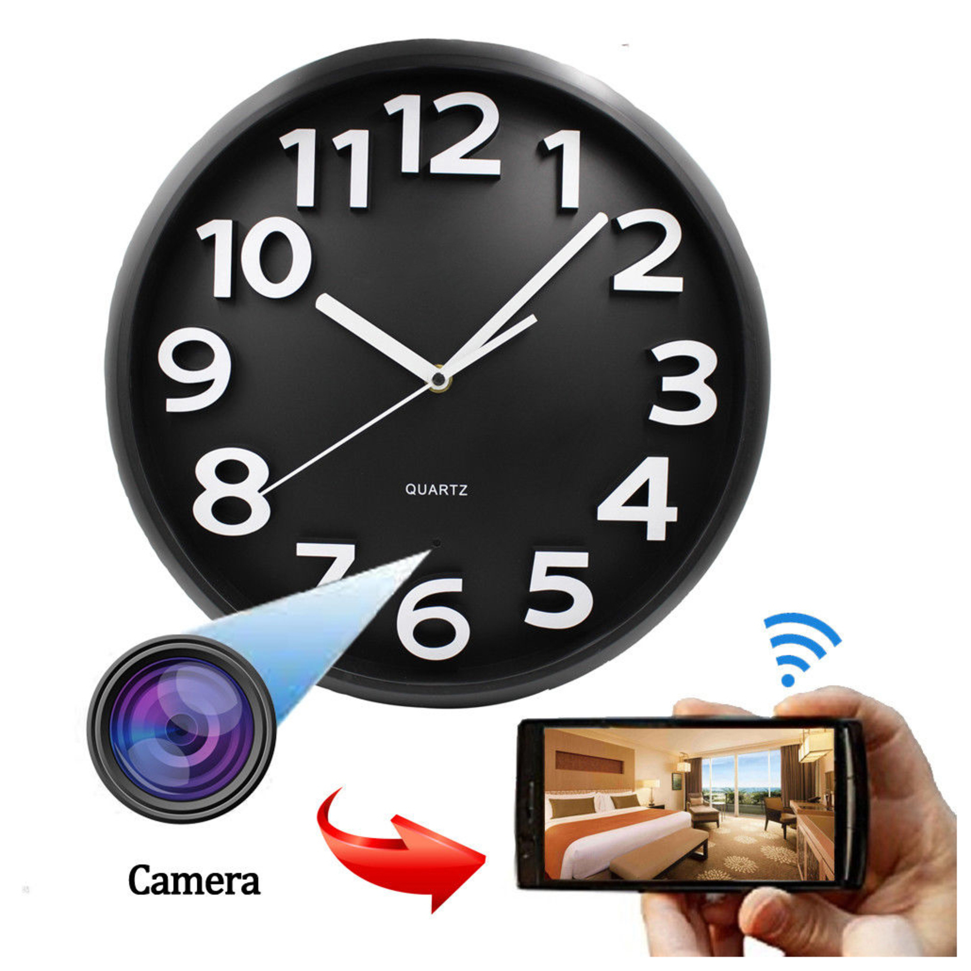 Pendule Murale Caméra Espion P2P Horloge Full HD 1080P Vision Longue Distance YONIS - Neuf