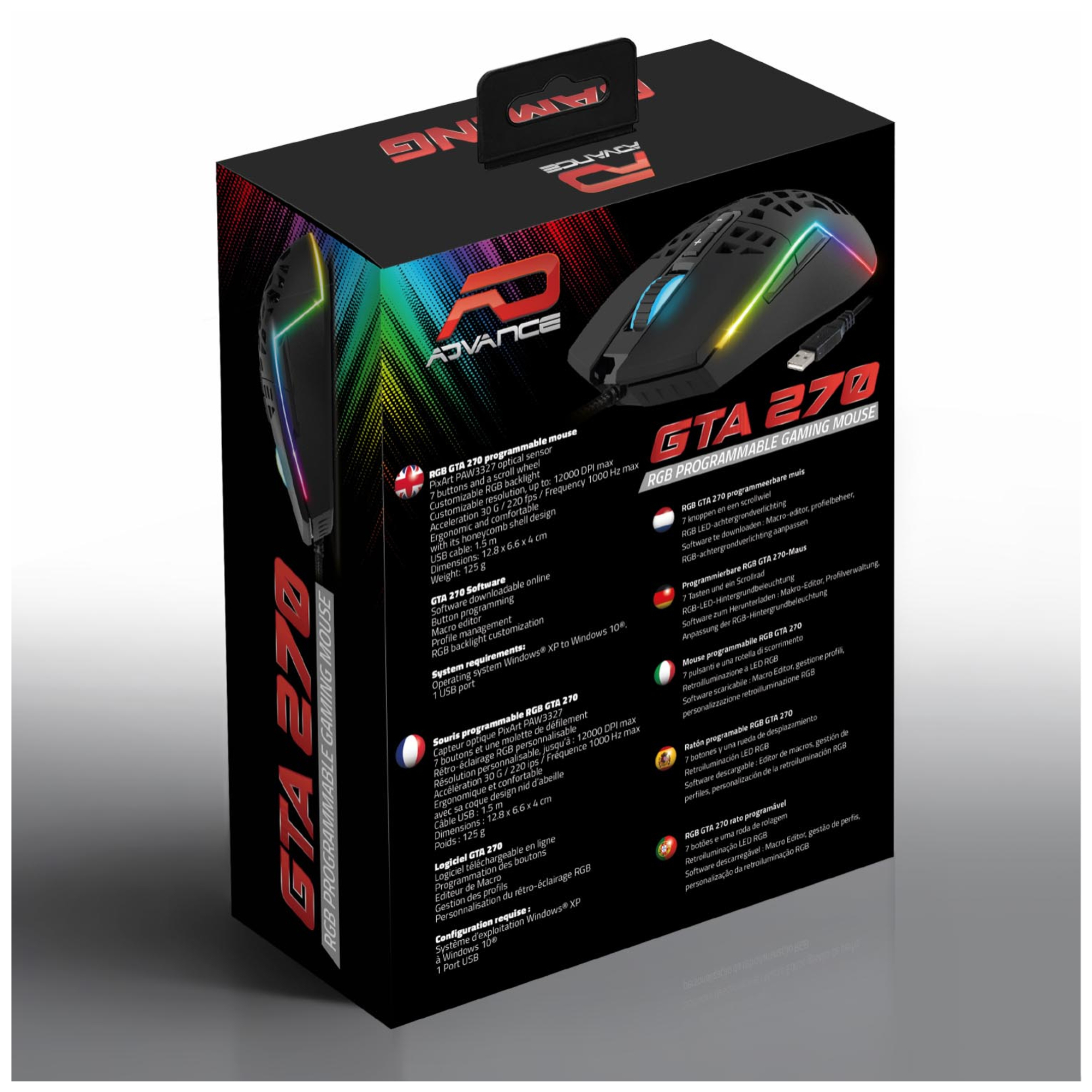 Souris Gamer GTA 270 12000 DPI LED RGB Gaming Programmable - Neuf