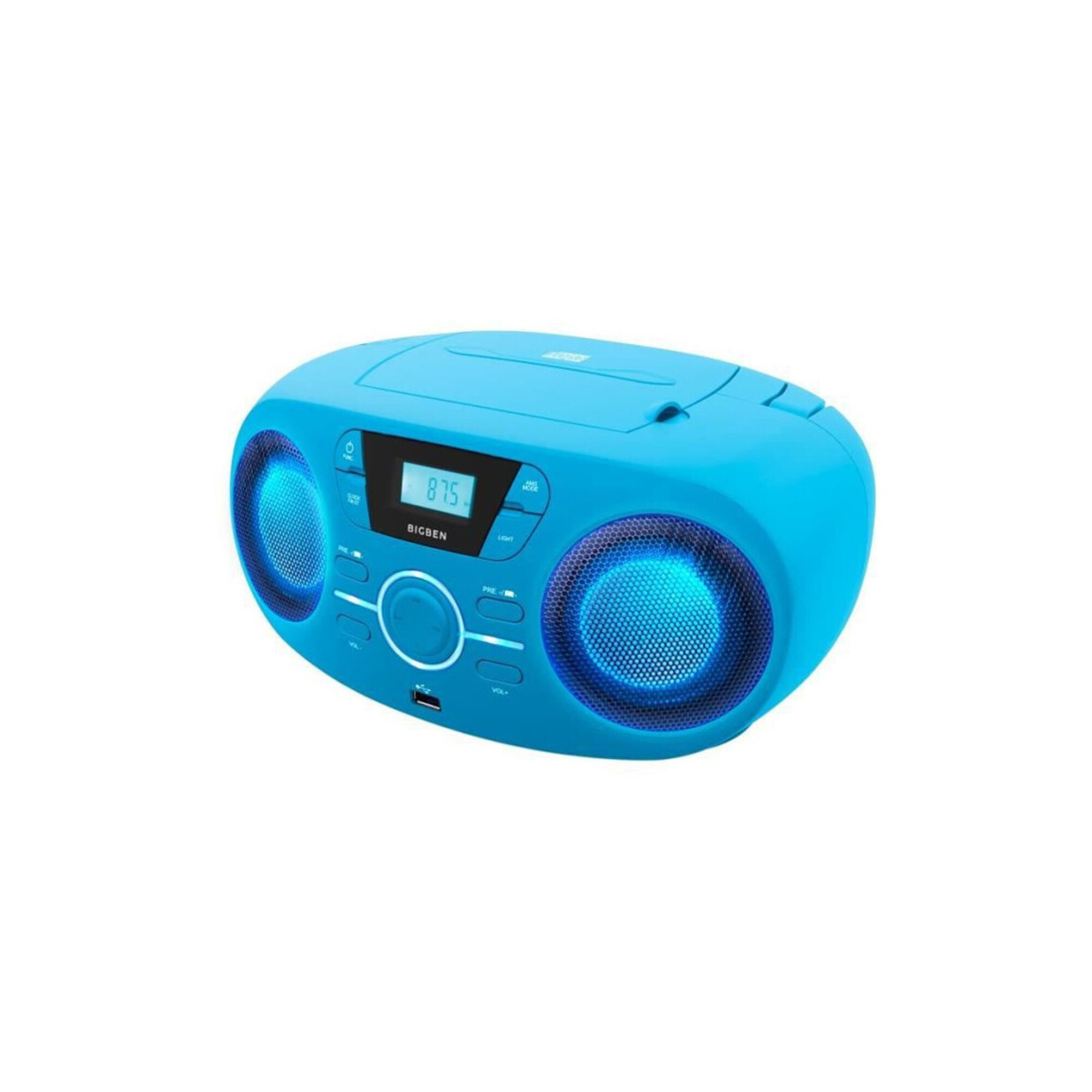 BIGBEN CD61BLUSB Lecteur Radio Cd Portable Usb Bleu + Speakers Lumineux - Neuf