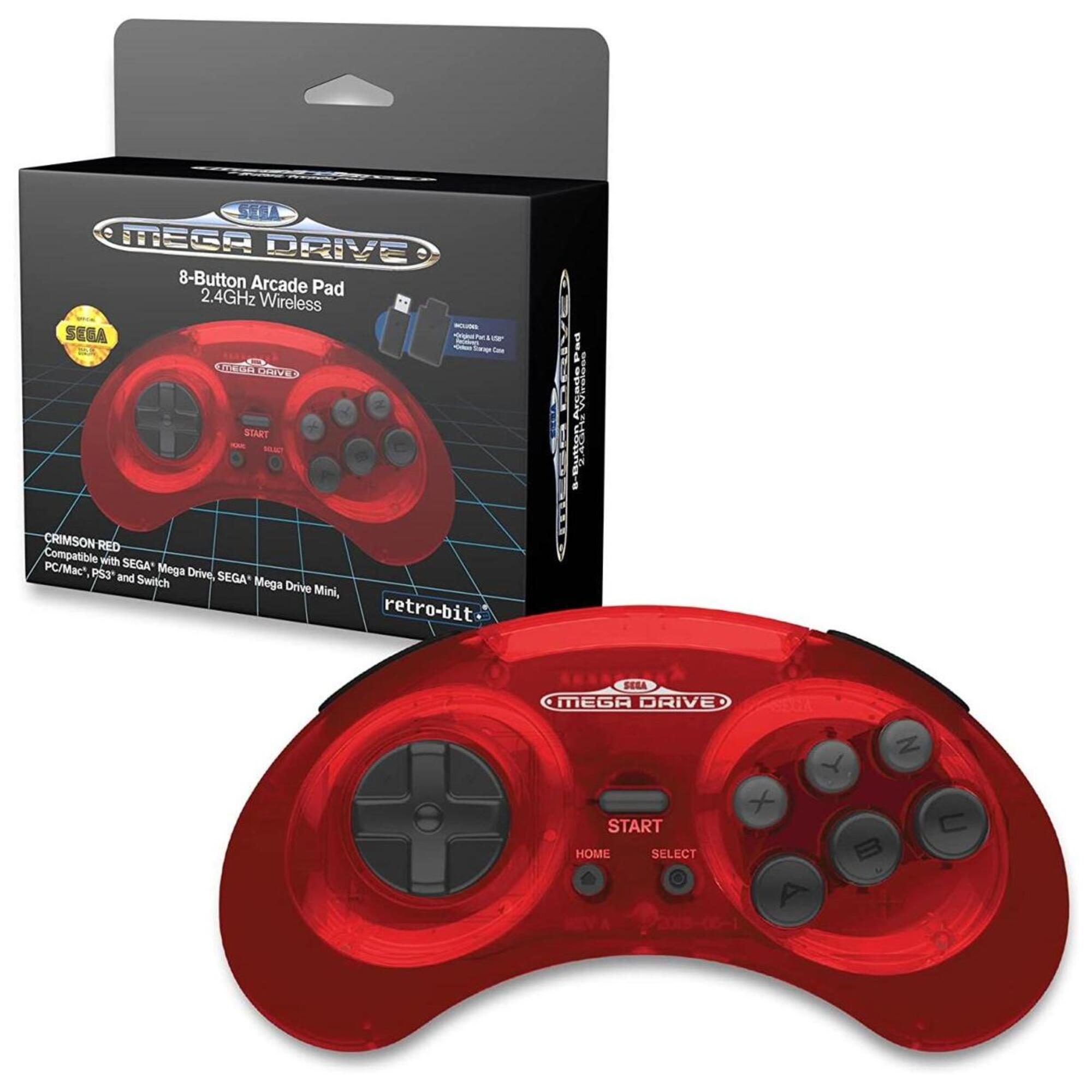 Retrobit Sega Mega Drive Manette CRIMSON 8 boutons sans fil 2.4Ghz Dongle USBPort d'Origine Neuf
