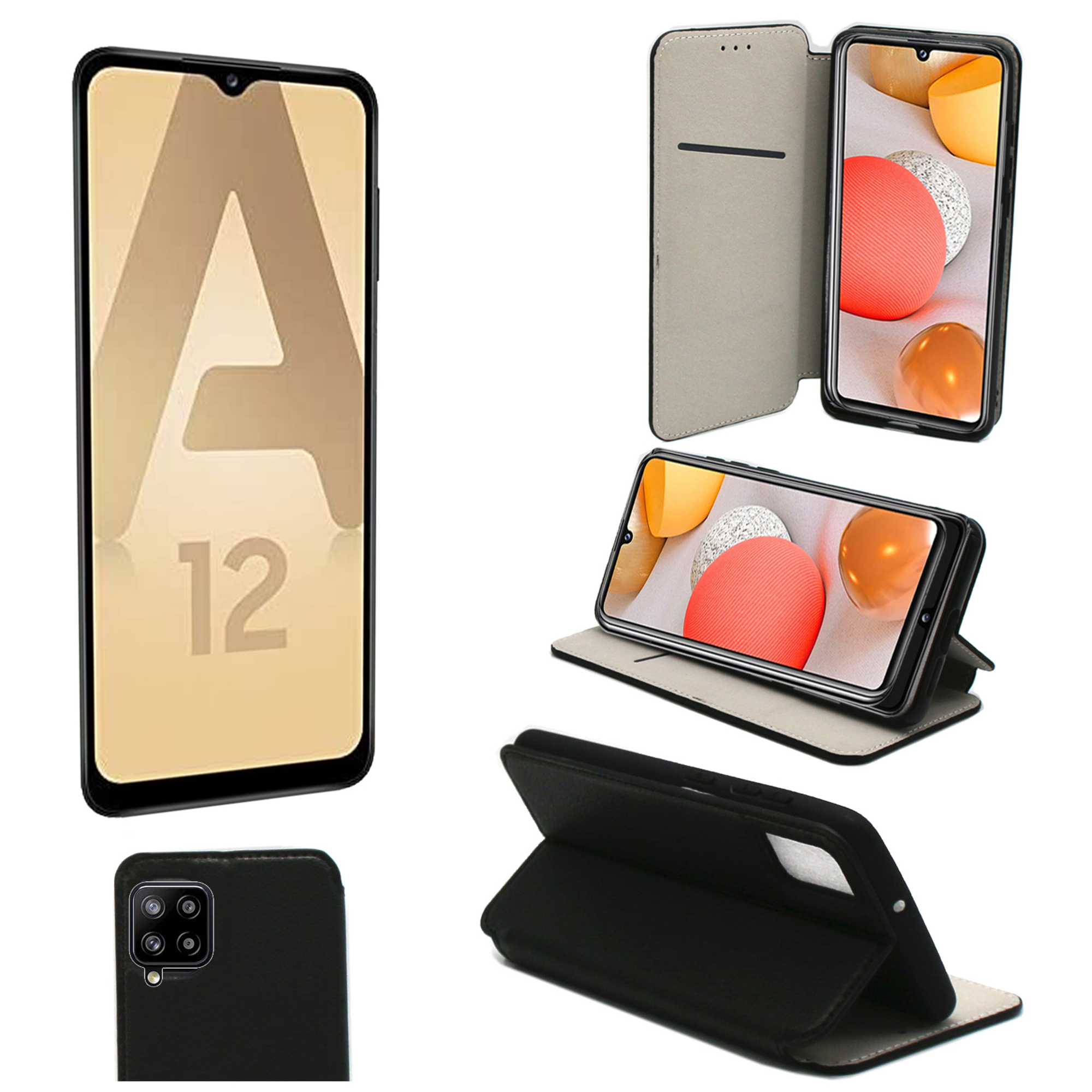 XEPTIO Samsung Galaxy A12 Etui / Housse pochette protection noir - Neuf