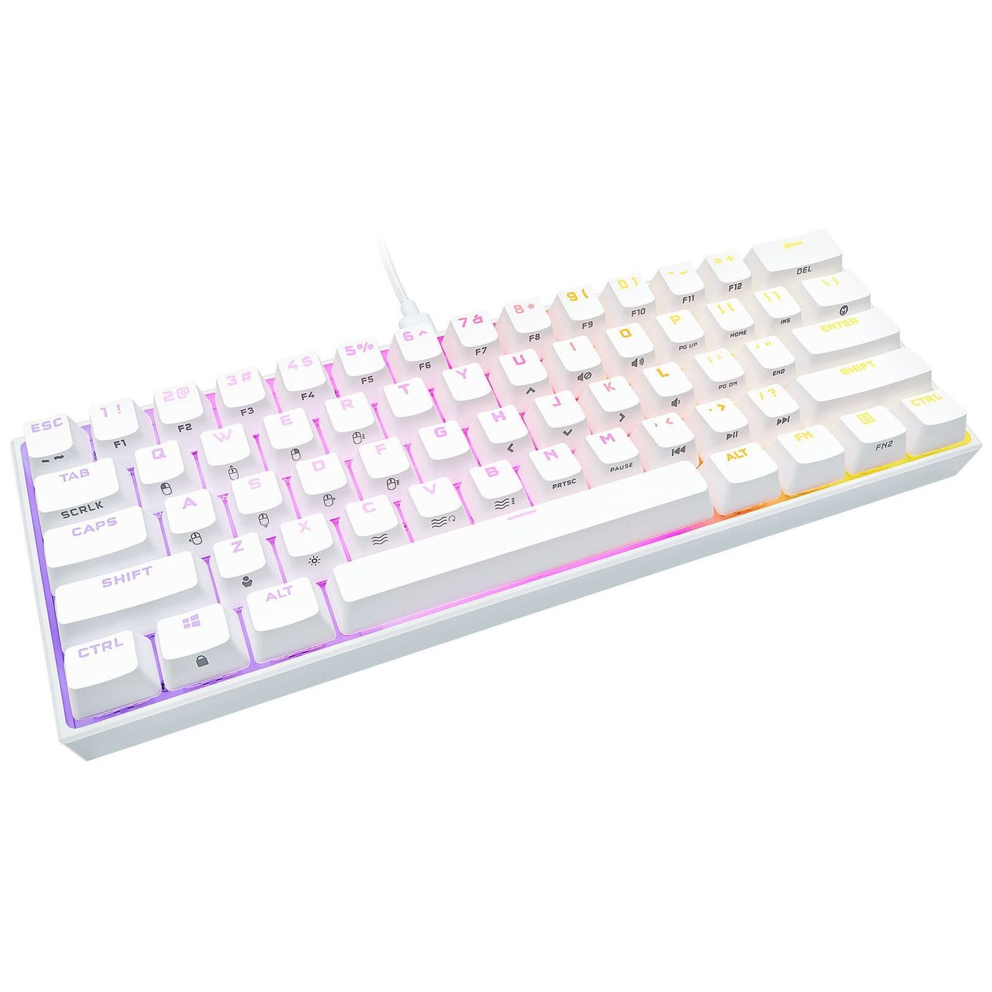 Clavier Gamer mécanique (Cherry MX Red) Corsair K65 Mini 60% RGB (Blanc) - Neuf