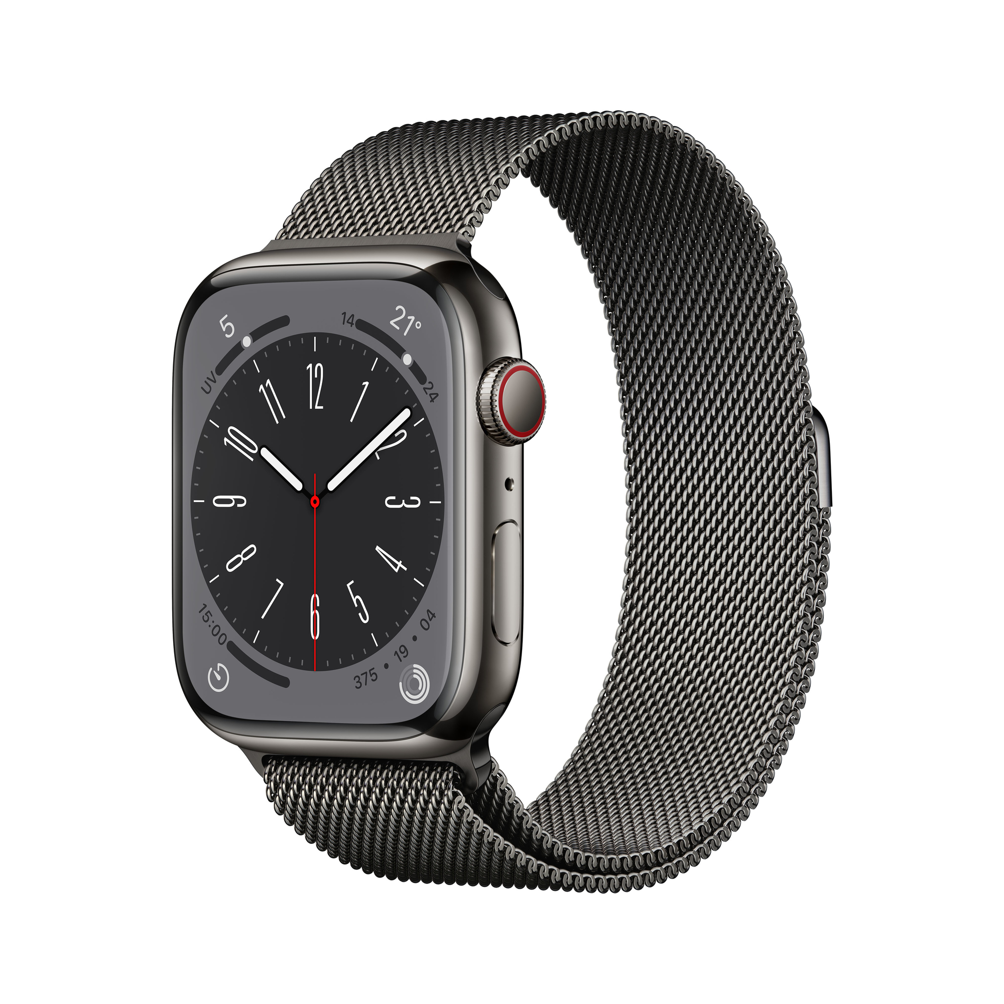 Watch Series 8 OLED 45 mm - Bo&icirc;tier en Acier inoxydable Graphite - GPS + Cellular - Bracelet Milanais - Graphite - Excellent &eacute;tat