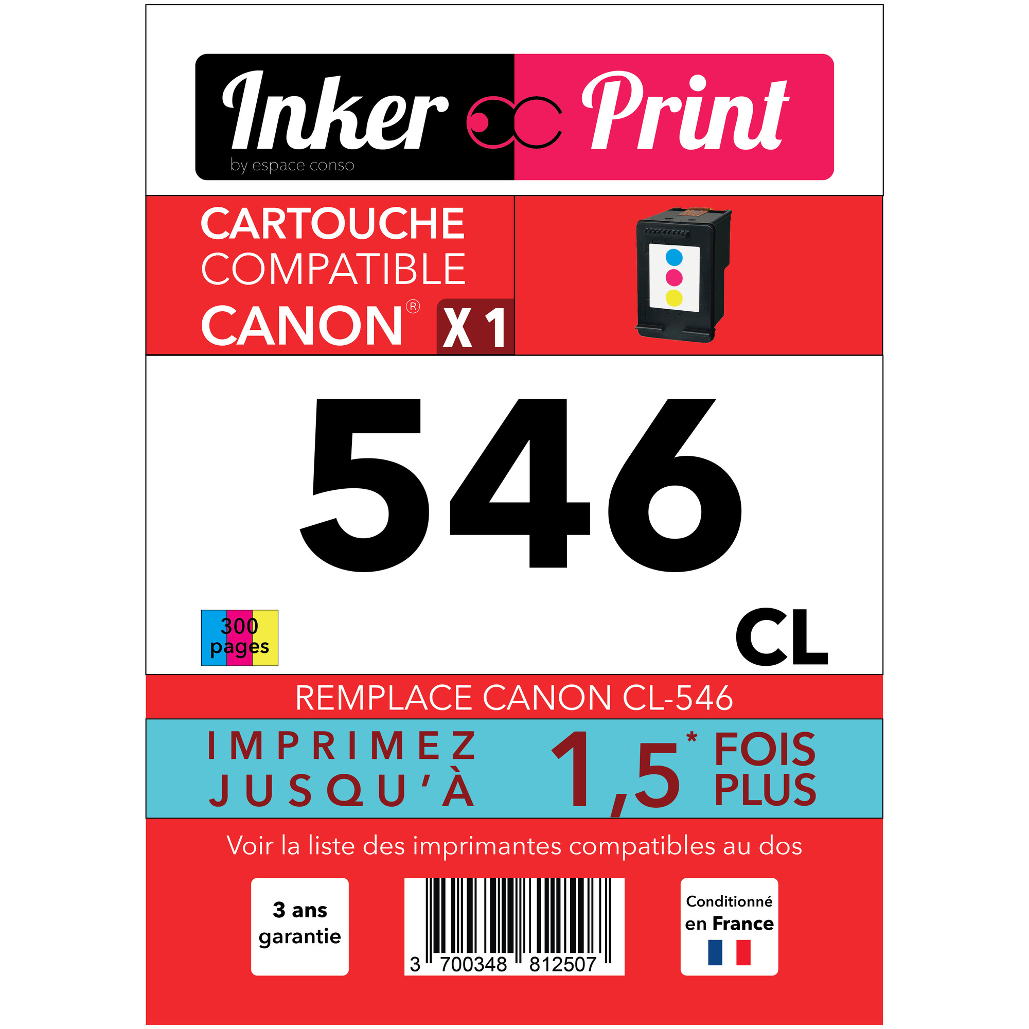 Cartouche d'encre recyclée compatible avec CANON CL-546 XL (Couleur) - Neuf