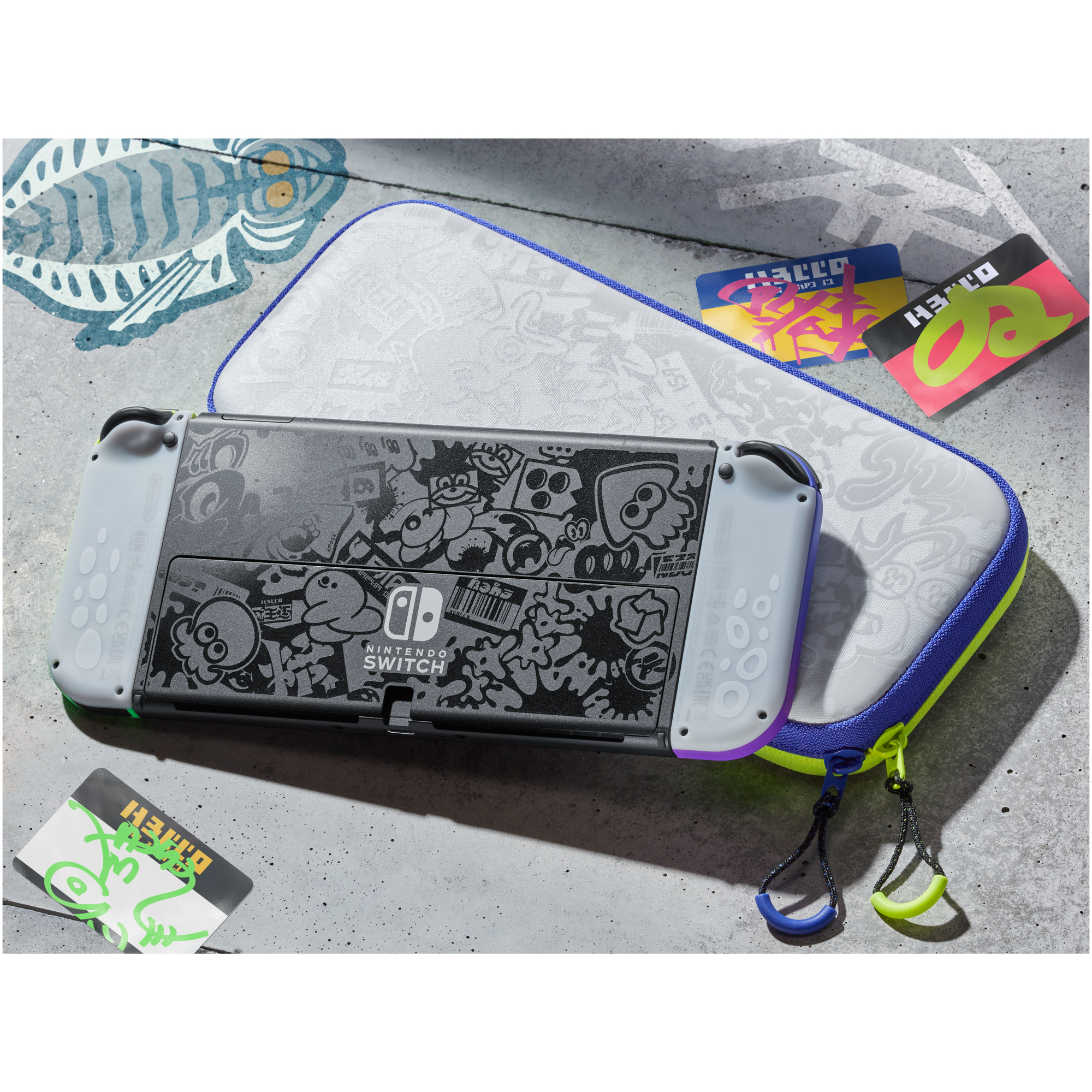 Pochette de transport Edition Splatoon 3 et protection d'écran Nintendo Switch (modele OLED) - Neuf