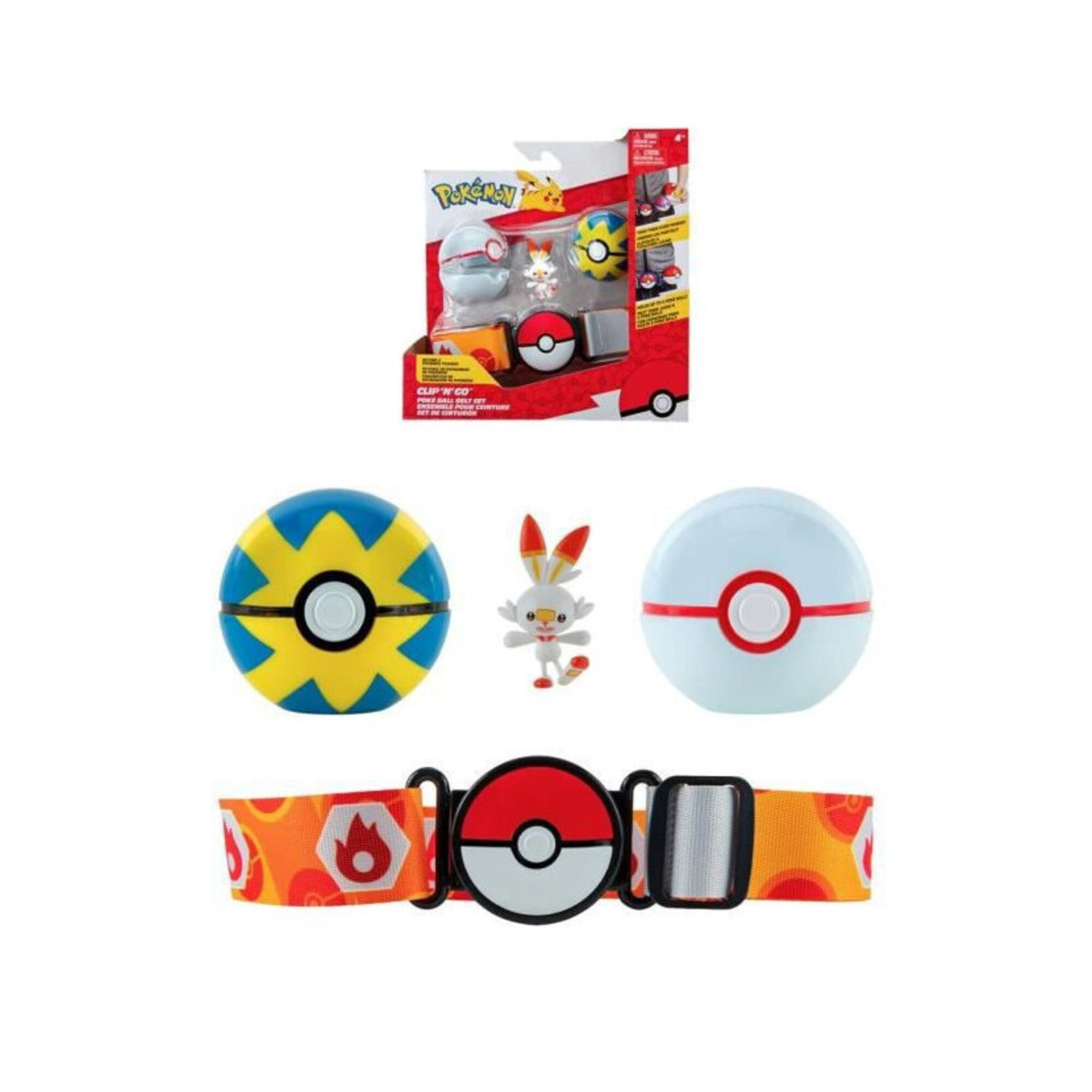 Ceinture Clip 'N' Go BANDAI - Pokémon - 1 ceinture, 1 Quick Ball, 1 Premier Ball et 1 figurine 5 cm Flambino - Neuf