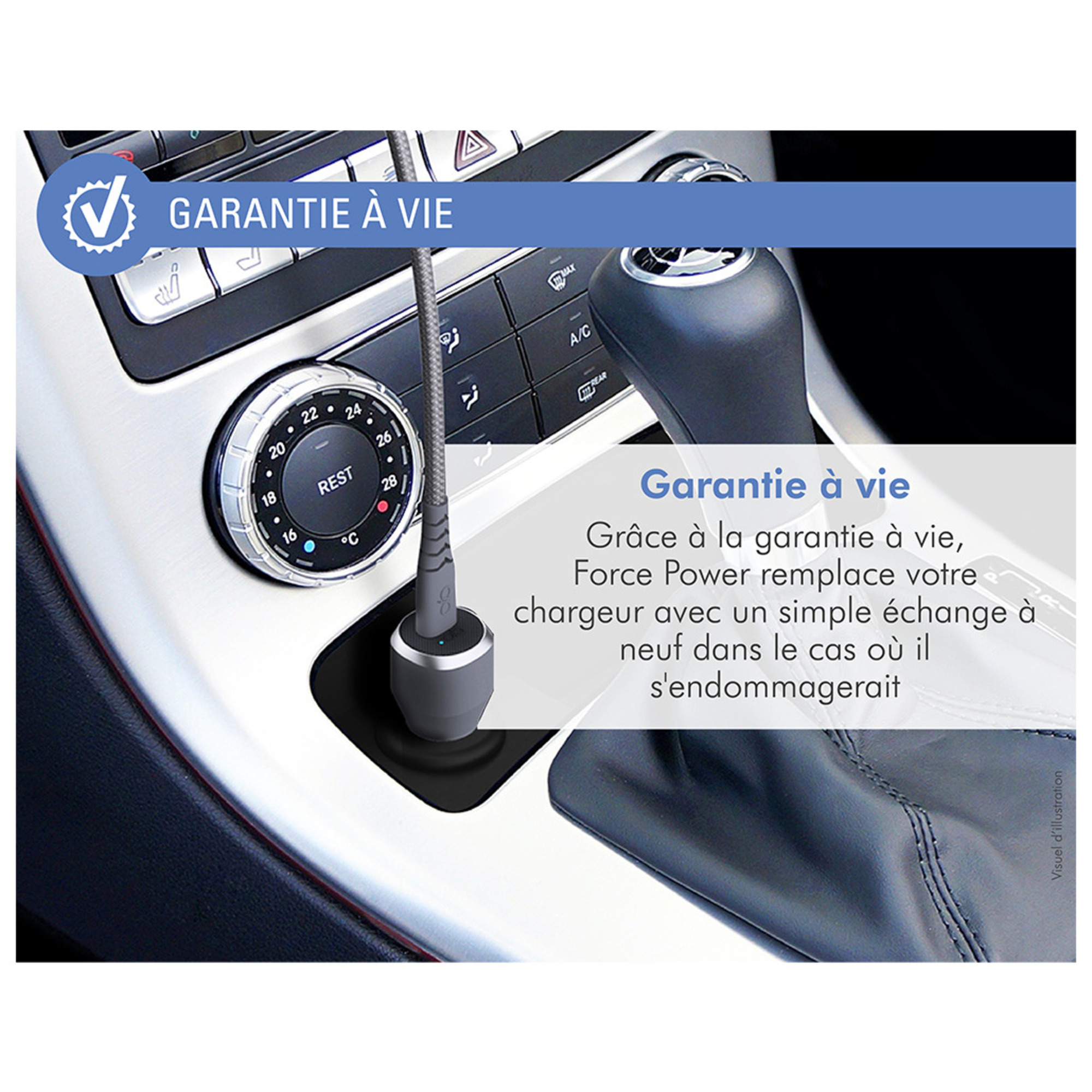 Double Chargeur voiture USB A+A 4.8A (2.4+2.4A) IC Smart Garanti à vie Gris Force Power - Neuf