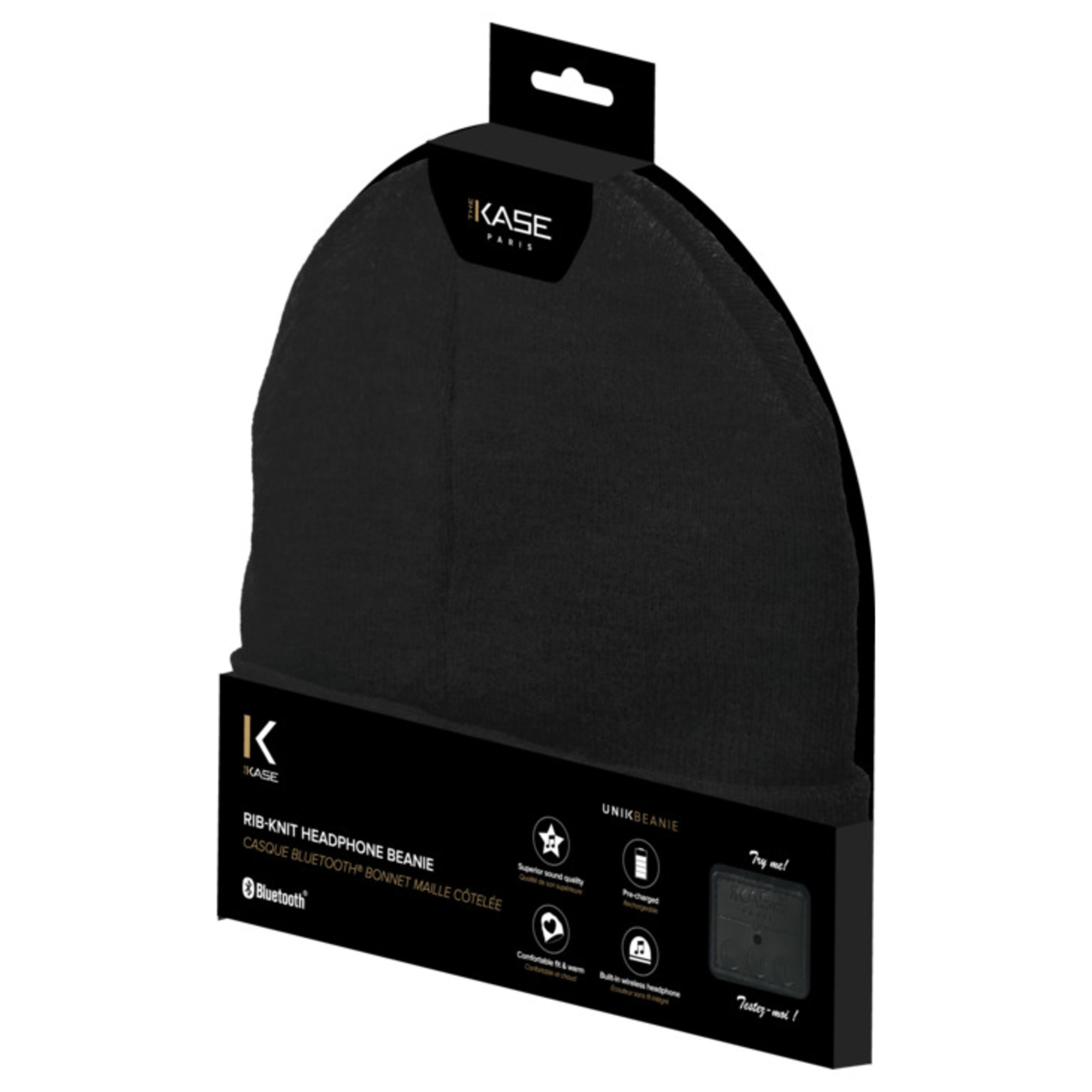 Casque Bluetooth Bonnet maille côtelée, Noir - Neuf