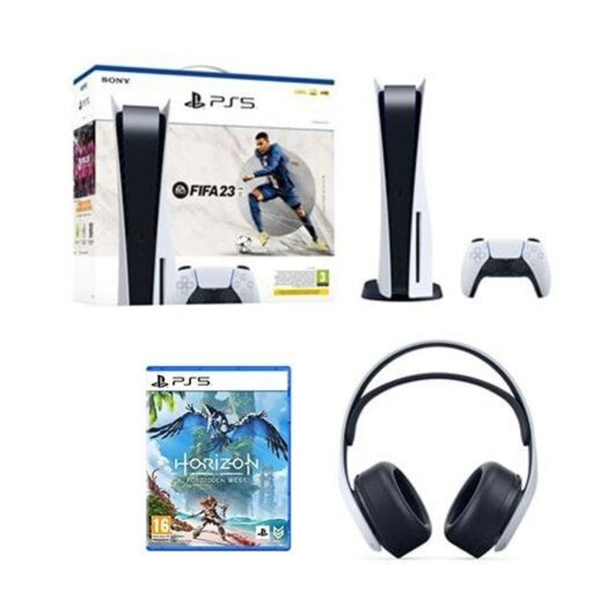 Pack PS5 & Fifa 23, Horizon Forbidden West, Casque Sony Pulse 3D - Console de jeux Playstation 5 (Standard) - Neuf