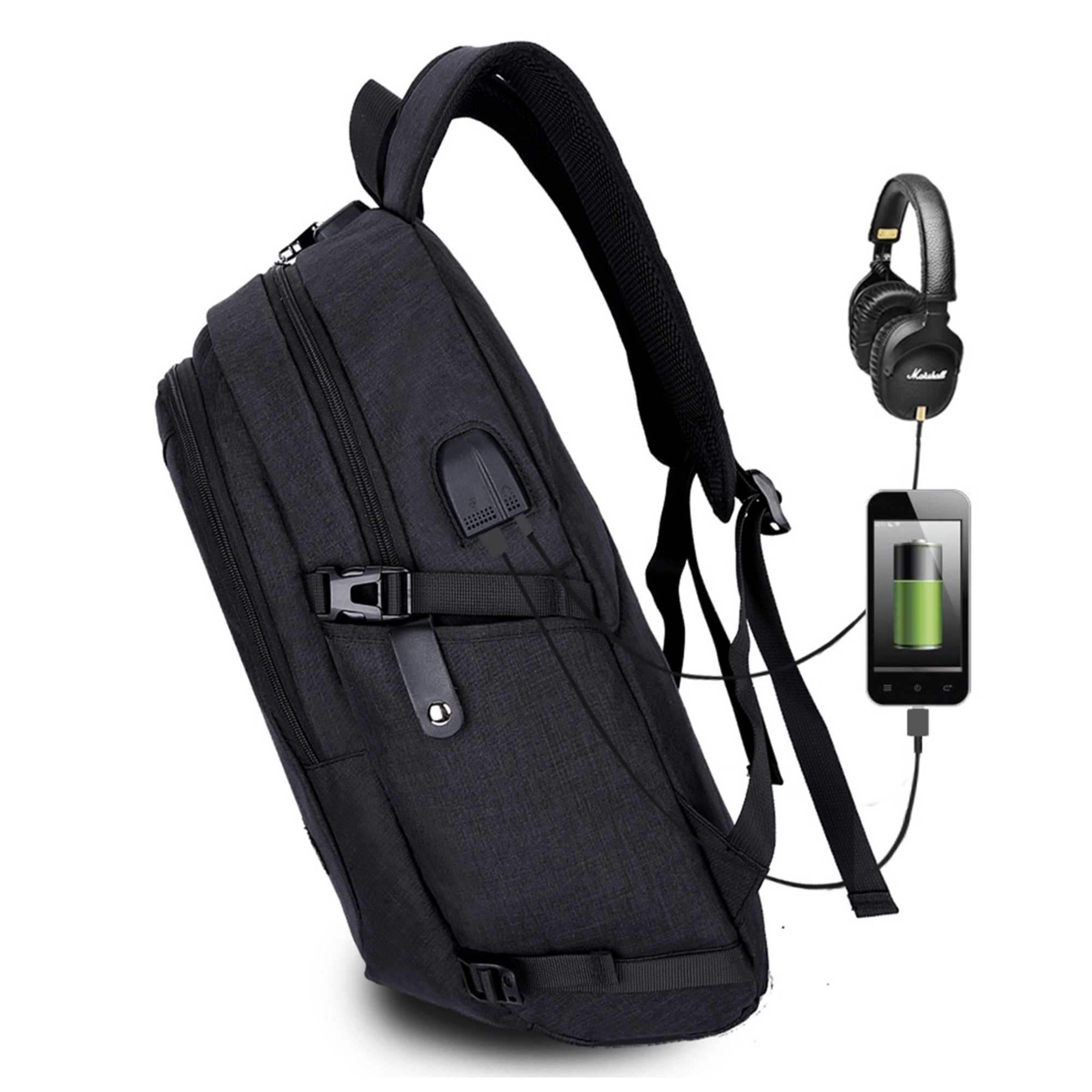 Sac à Dos Ordinateur Portable 15,6 Pouces USB Prise Casque Verrou Antivol Noir YONIS - Neuf