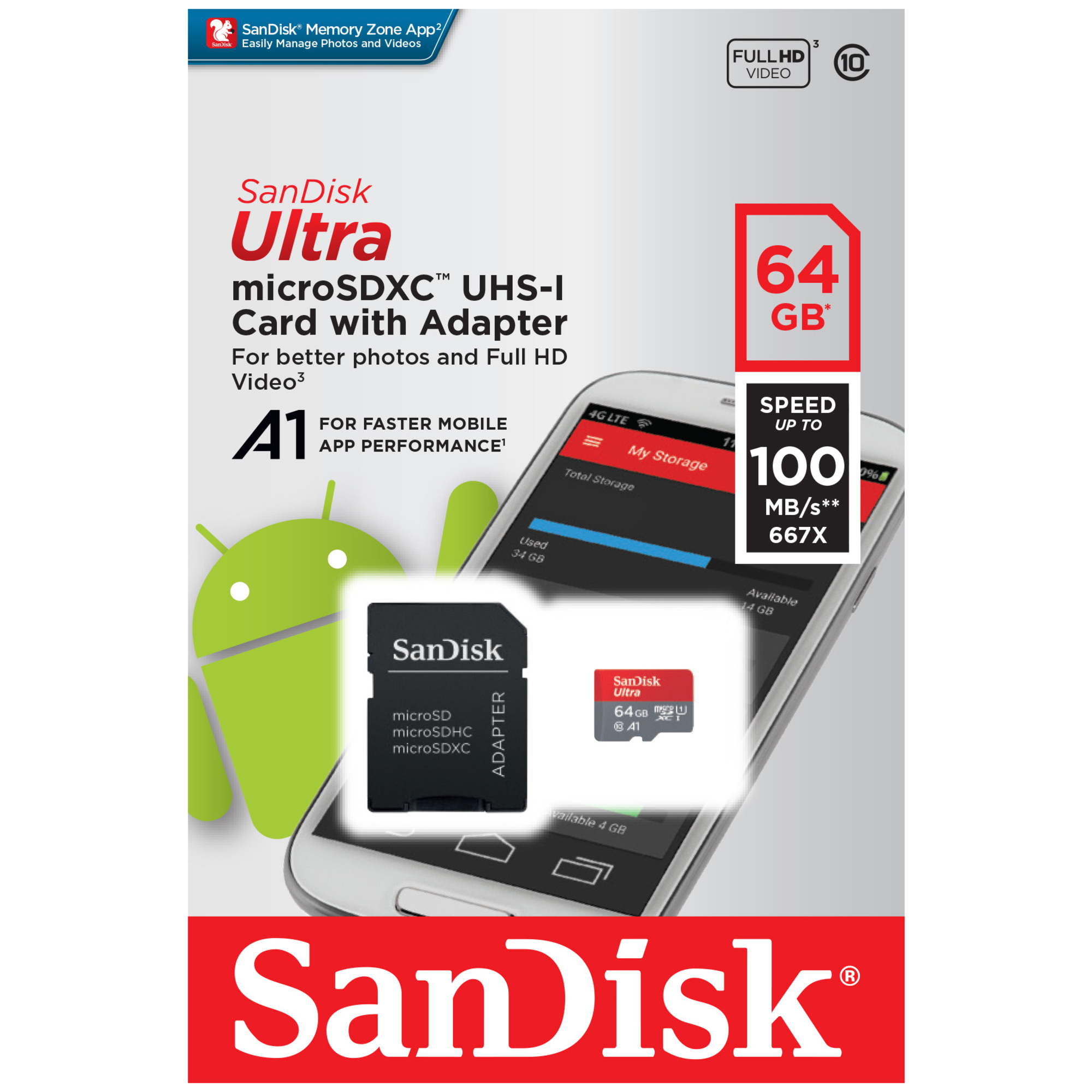 Micro SDHC Ultra 64 Go UHS-I Card avec adaptateur SD - Neuf