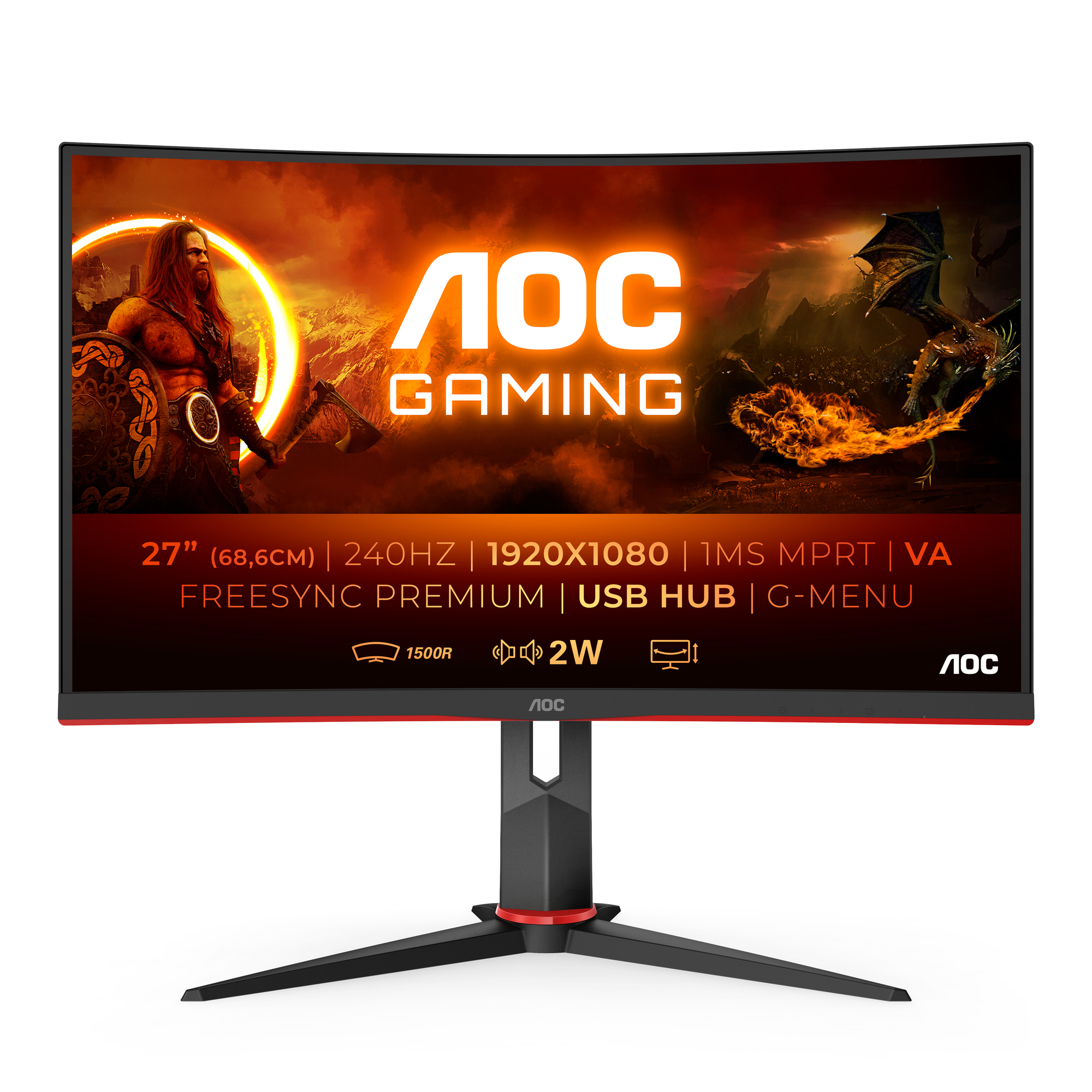 AOC G2 C27G2ZU/BK écran plat de PC 68,6 cm (27 ) 1920 x 1080 pixels Full HD LED Noir, Rouge - Neuf