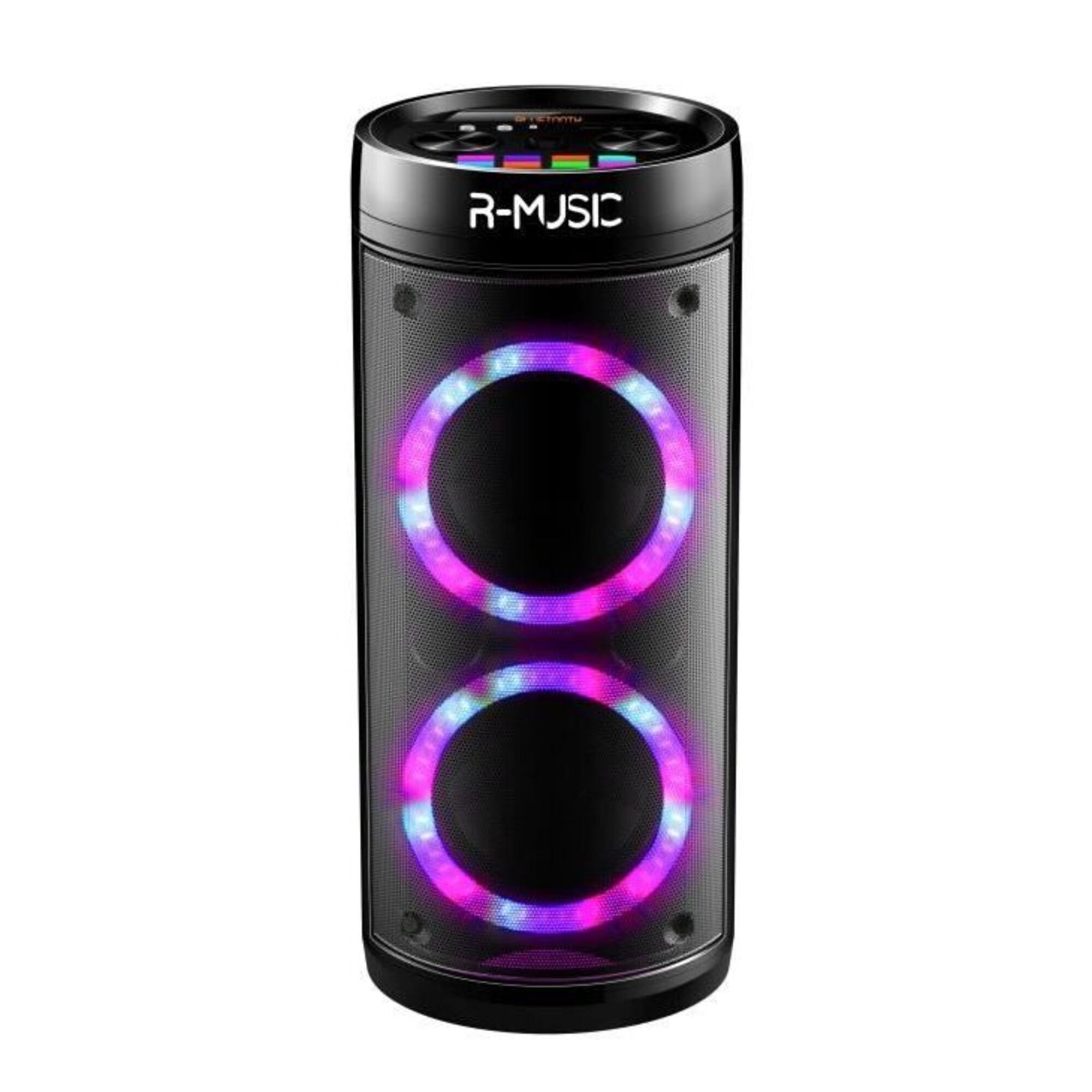 R MUSIC Booster Party Enceinte High Power BT sans fil Jeu de lumiere Egaliseur USB microSD Ecran LED Karaoké Neuf