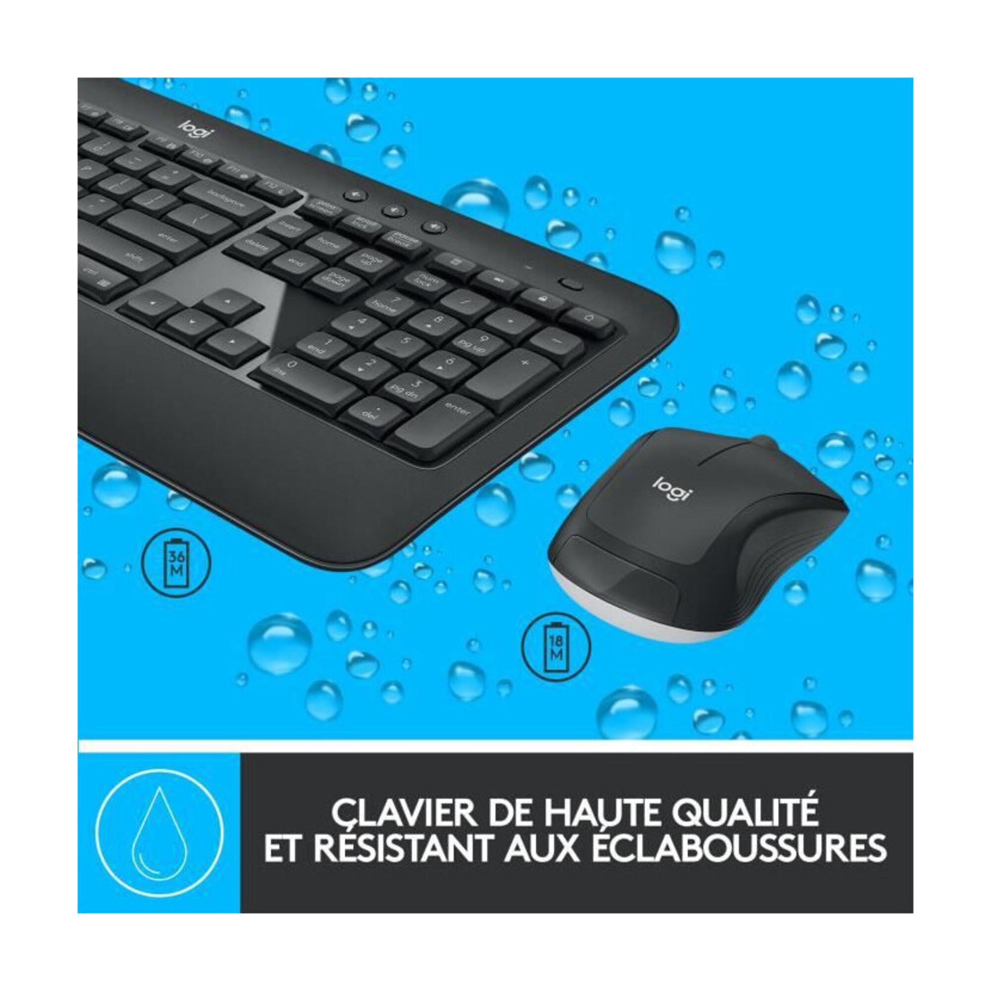 Logitech Advanced MK540 clavier Souris incluse USB AZERTY Français Noir, Blanc - Neuf