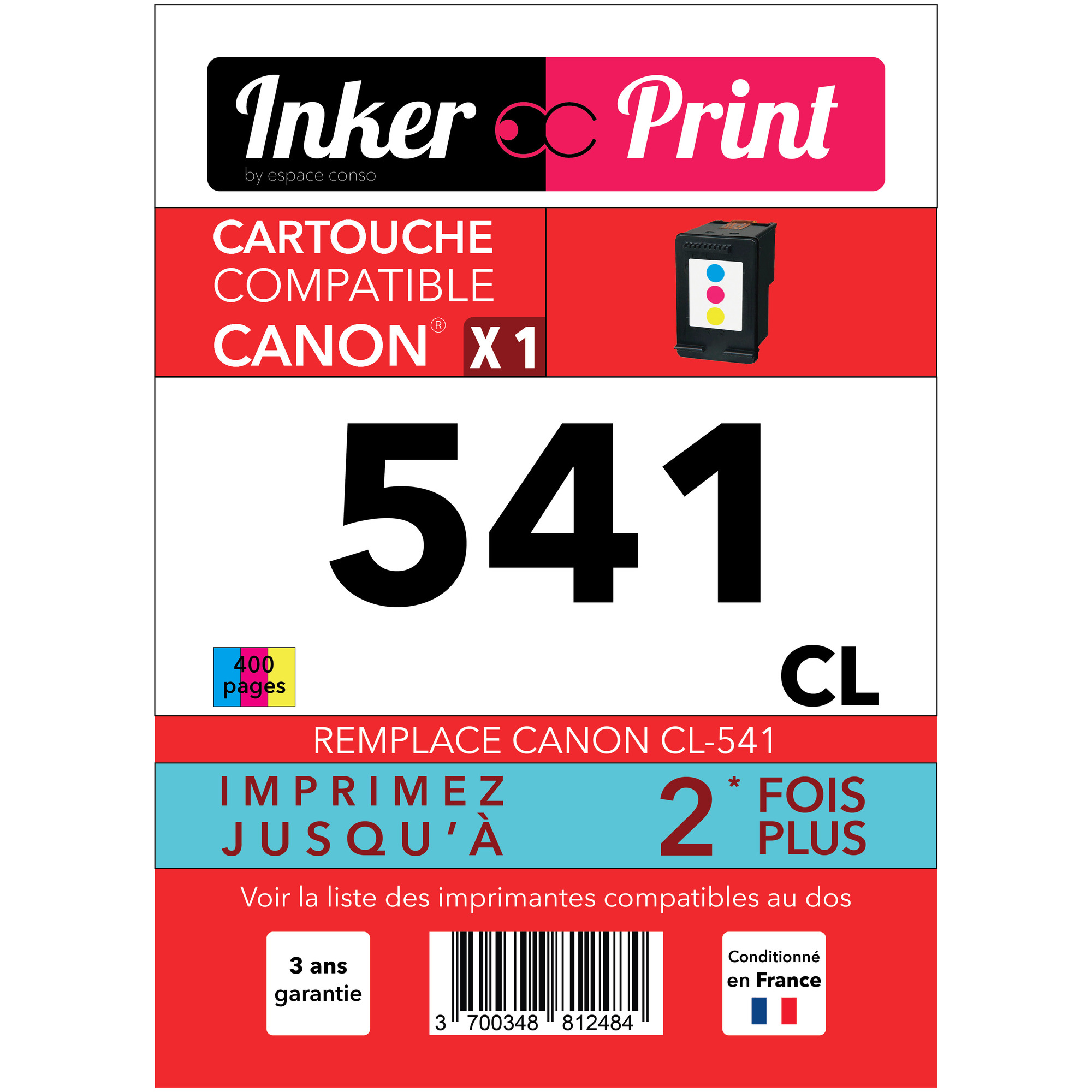 Cartouche d'encre recyclée compatible avec CANON CL-541 XL (Couleur) - Neuf