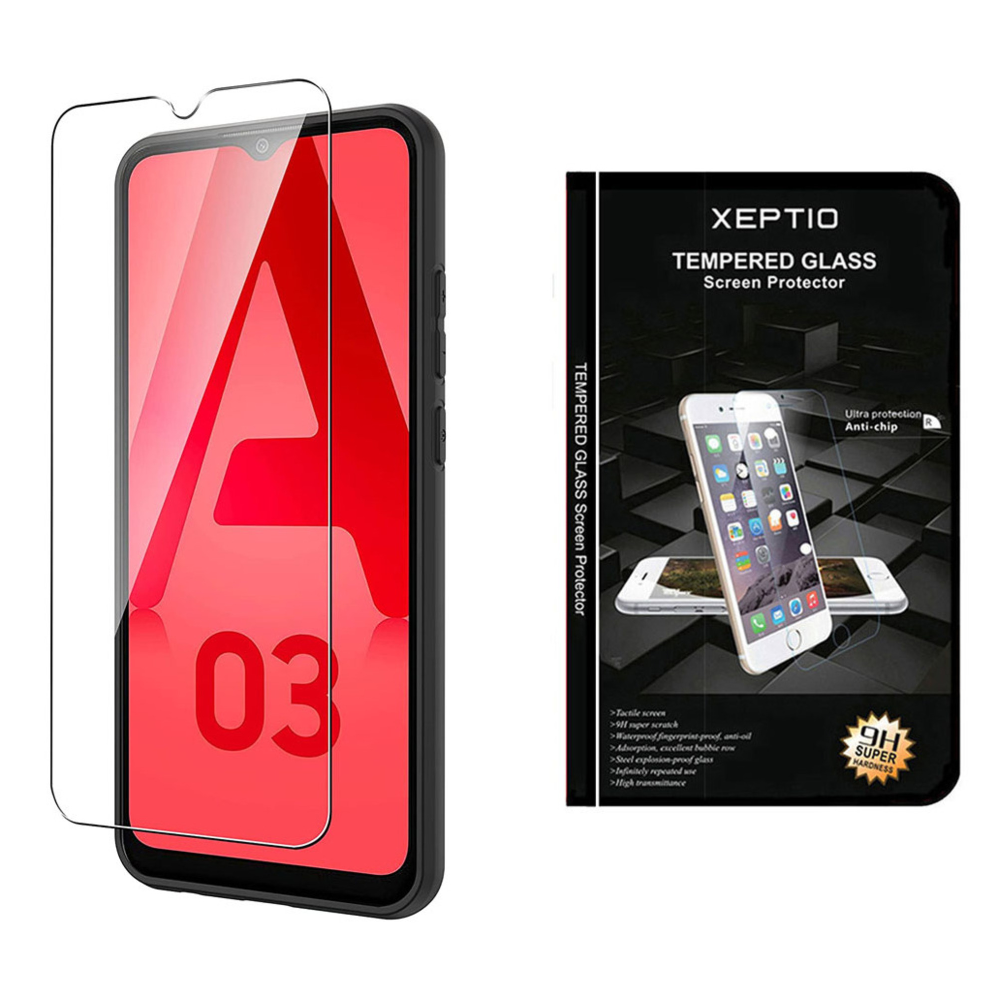 Protection écran Vitre  en verre trempé pour Samsung Galaxy A03 4G  -  pochette XEPTIO - Neuf