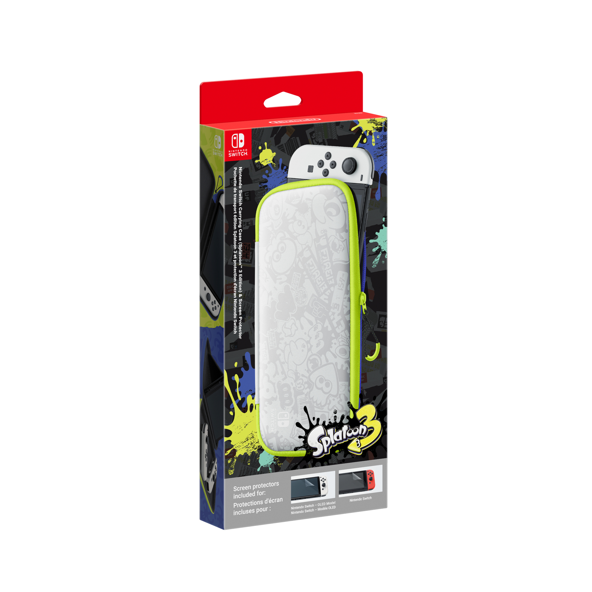 Pochette de transport Edition Splatoon 3 et protection d'écran Nintendo Switch (modele OLED) - Neuf