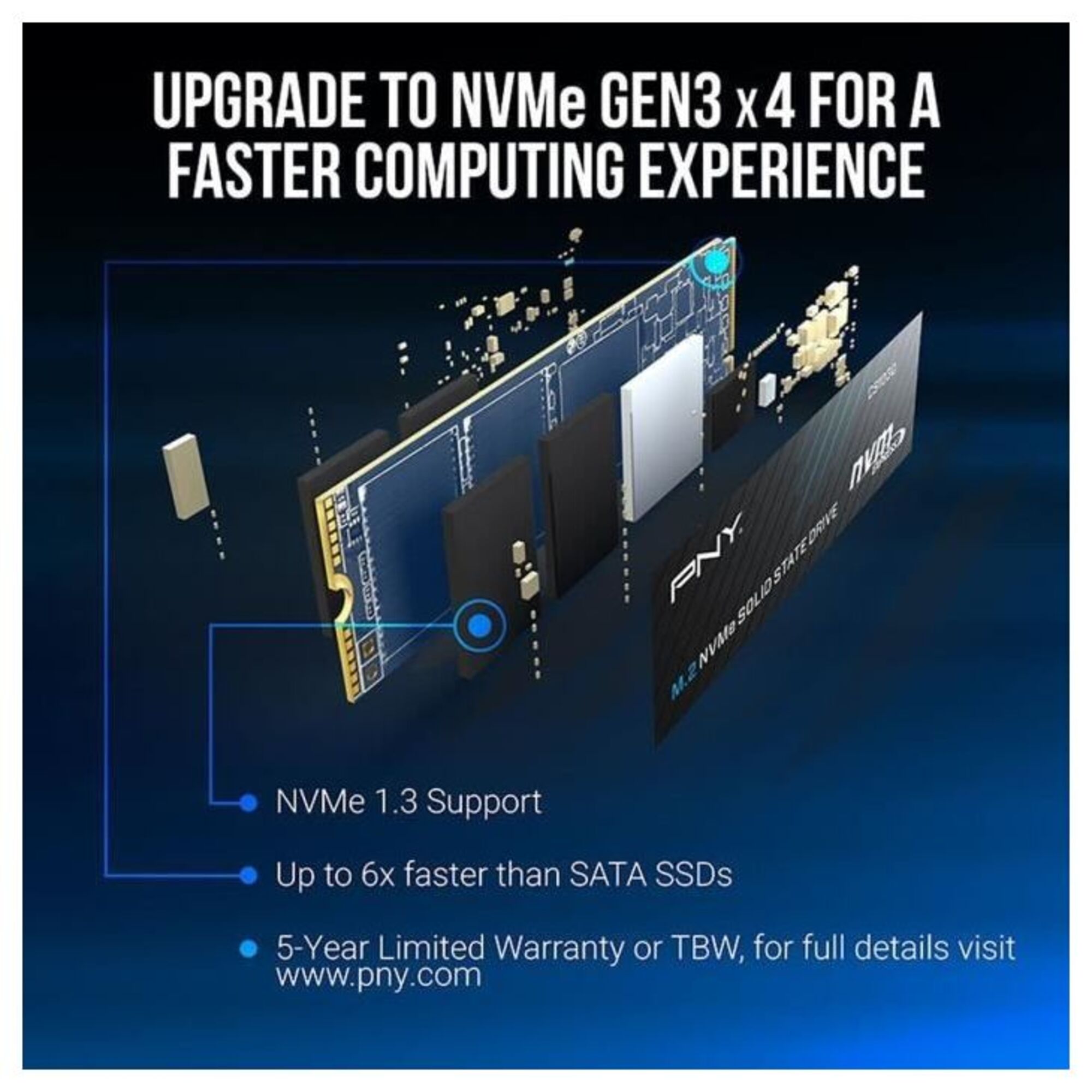 PNY CS1030 SSD 500 Go .2 2280 M280CS1030 500 RB - vue 3