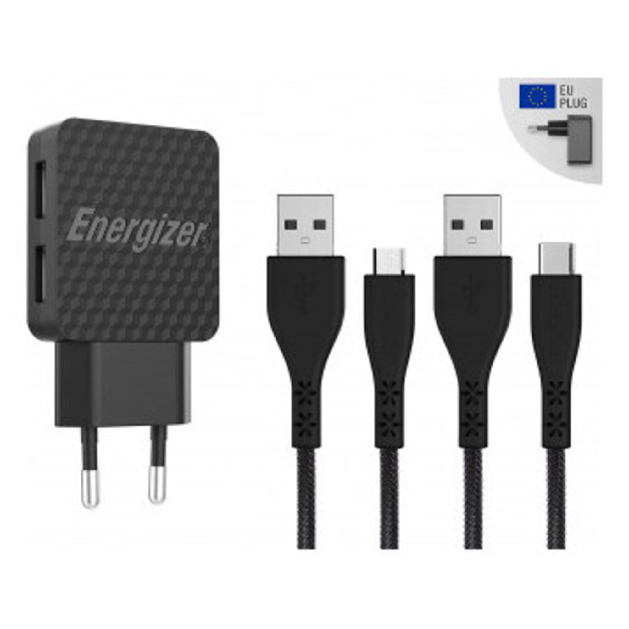 Chargeur secteur Garanti à vie 2. 2USB prise EU câbles USB C 2.0 & Micro USB inclus Neuf