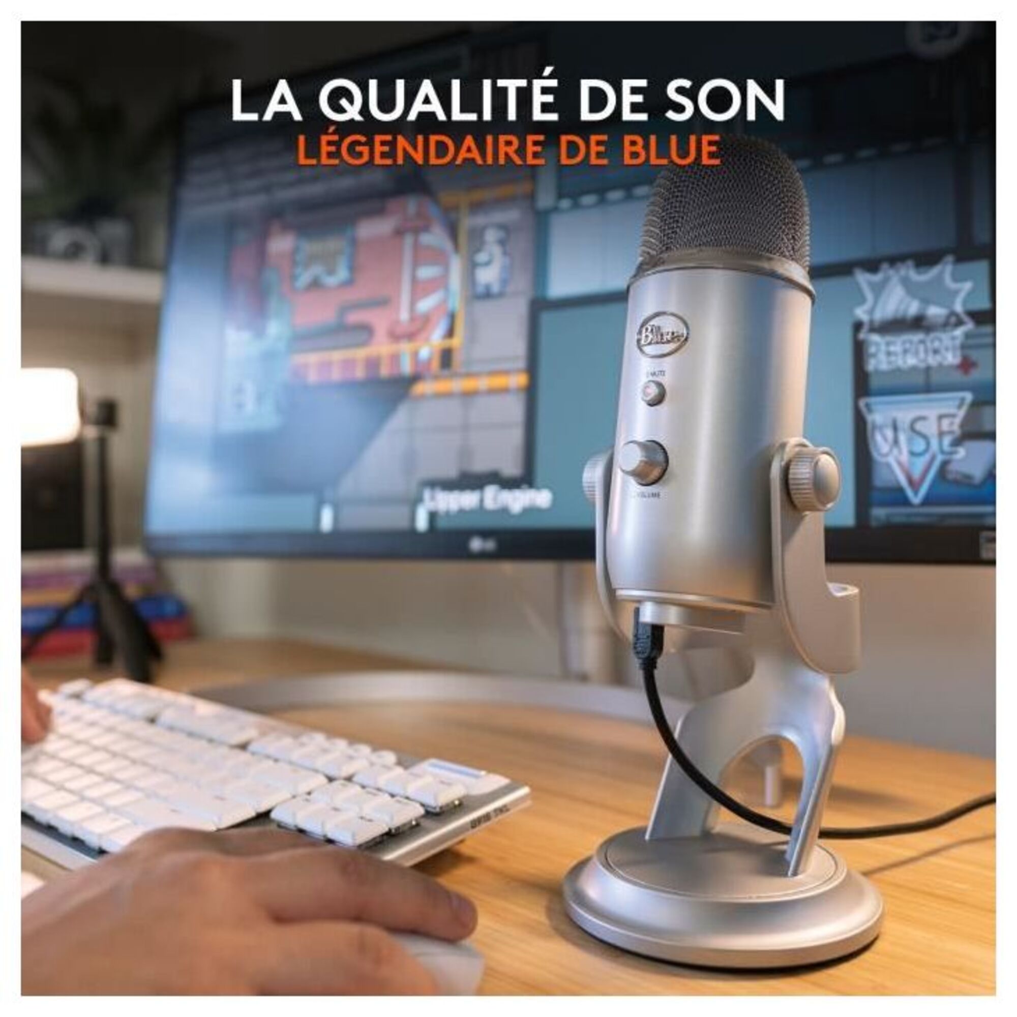 Microphone USB - Blue Yeti - Pour Enregistrement, Streaming, Gaming, Podcast sur PC ou Mac - Argent - Neuf