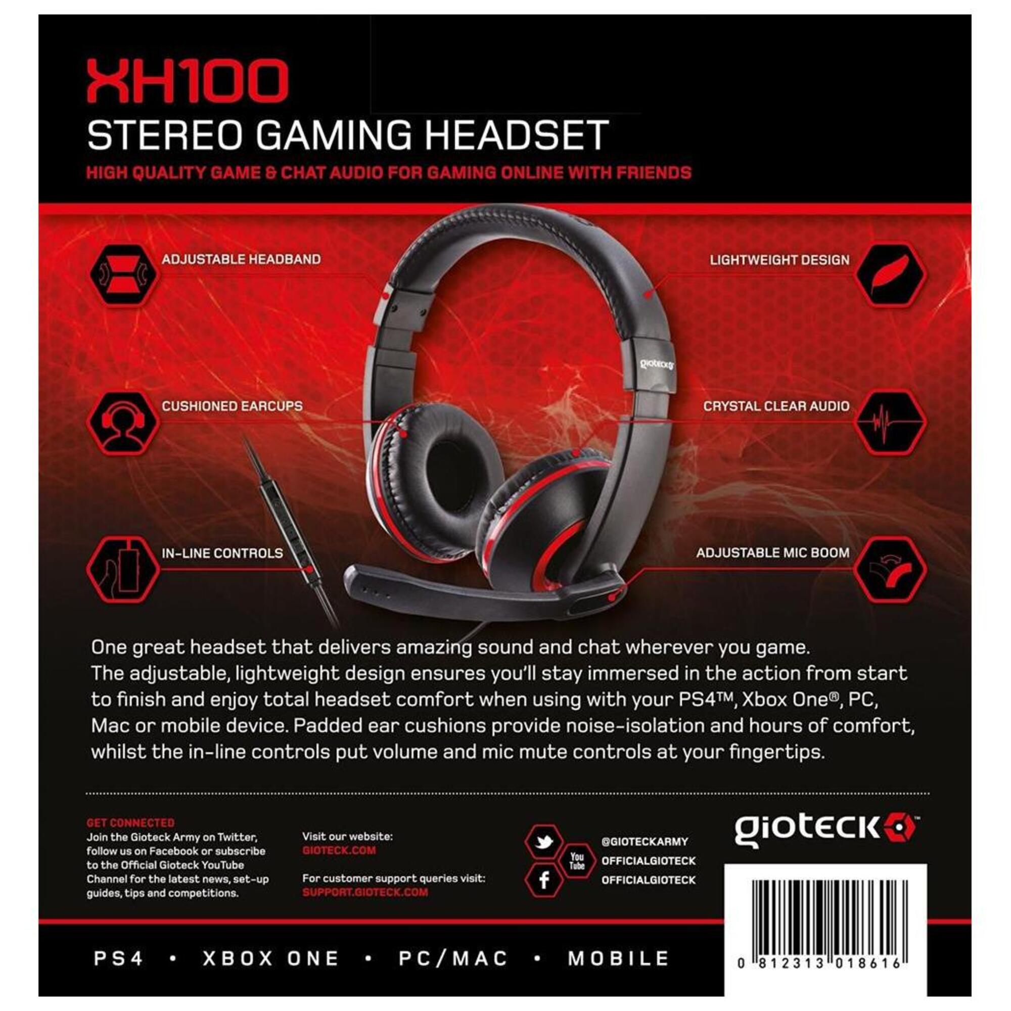 Gioteck XH100 Micro Casque Gaming Stéréo Rouge - Neuf