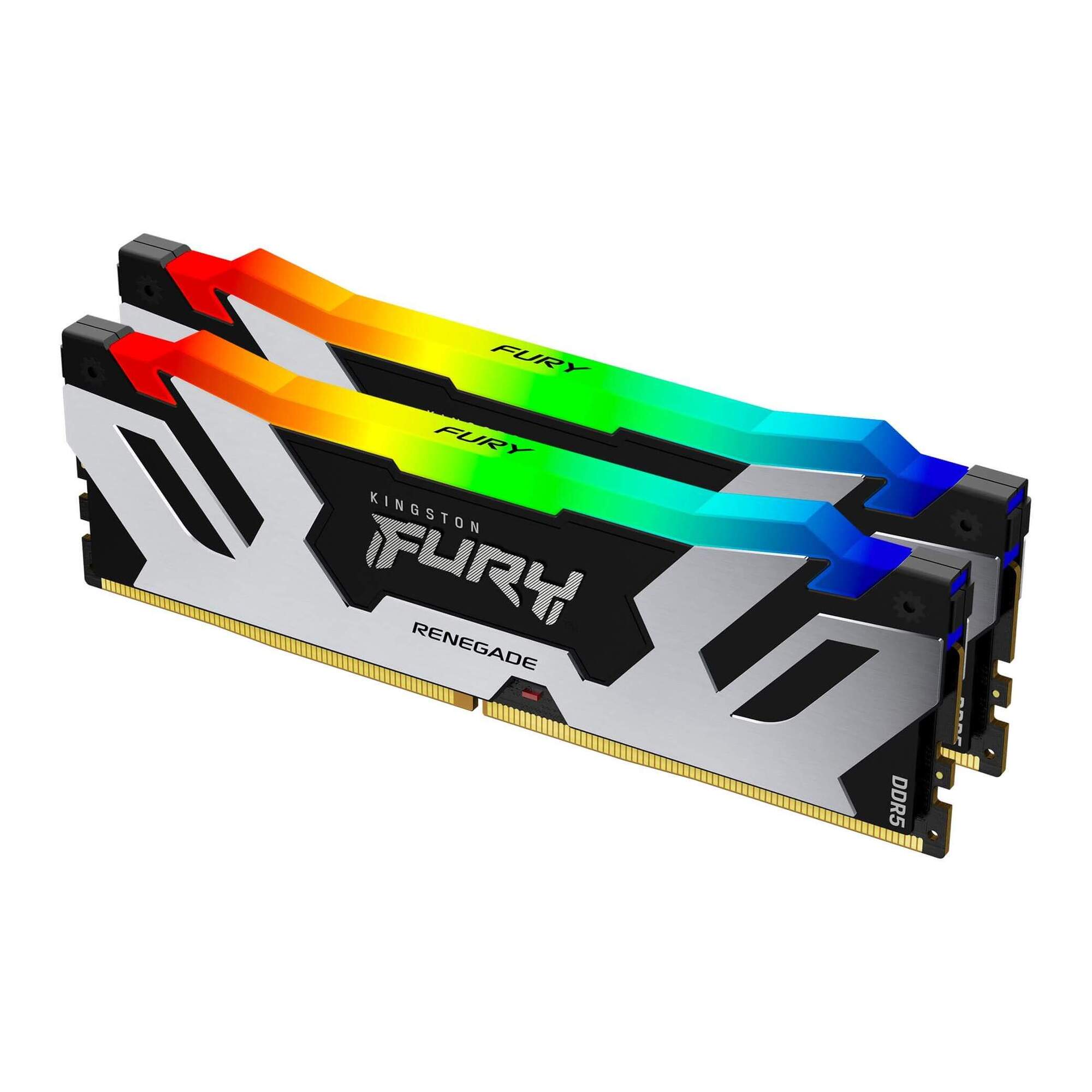 Kingston Fury™ Renegade RGB DDR5 - 32 Go (2 x 16 Go) - 6400 MT/s C32 - Intel XMP 3.0 - Noir/Argent - Neuf