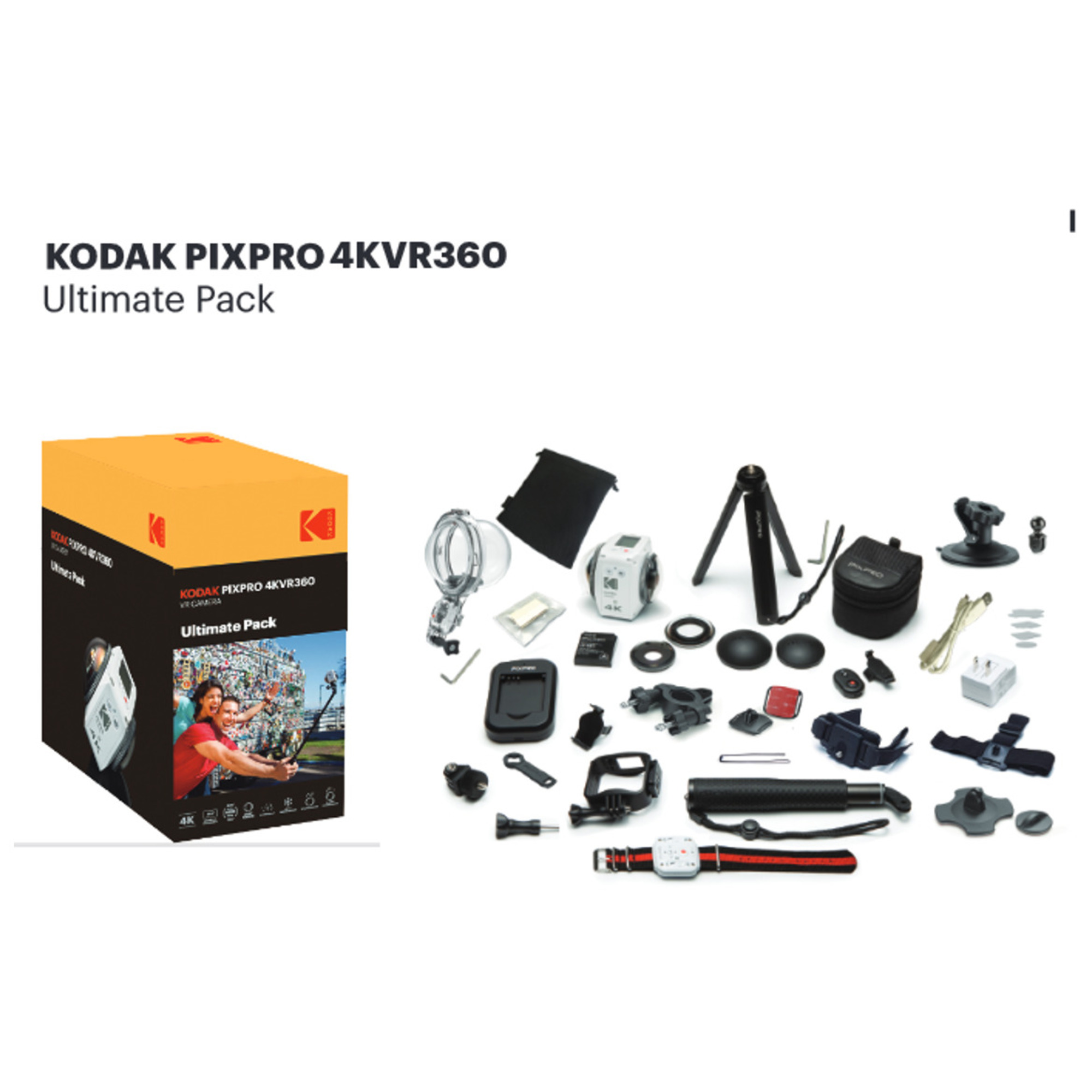 Kodak 4KVR360 caméra pour sports d'action 21,14 MP 4K Ultra HD CMOS 25,4 / 2,3 mm (1 / 2.3 ) Wifi 130 g - Neuf