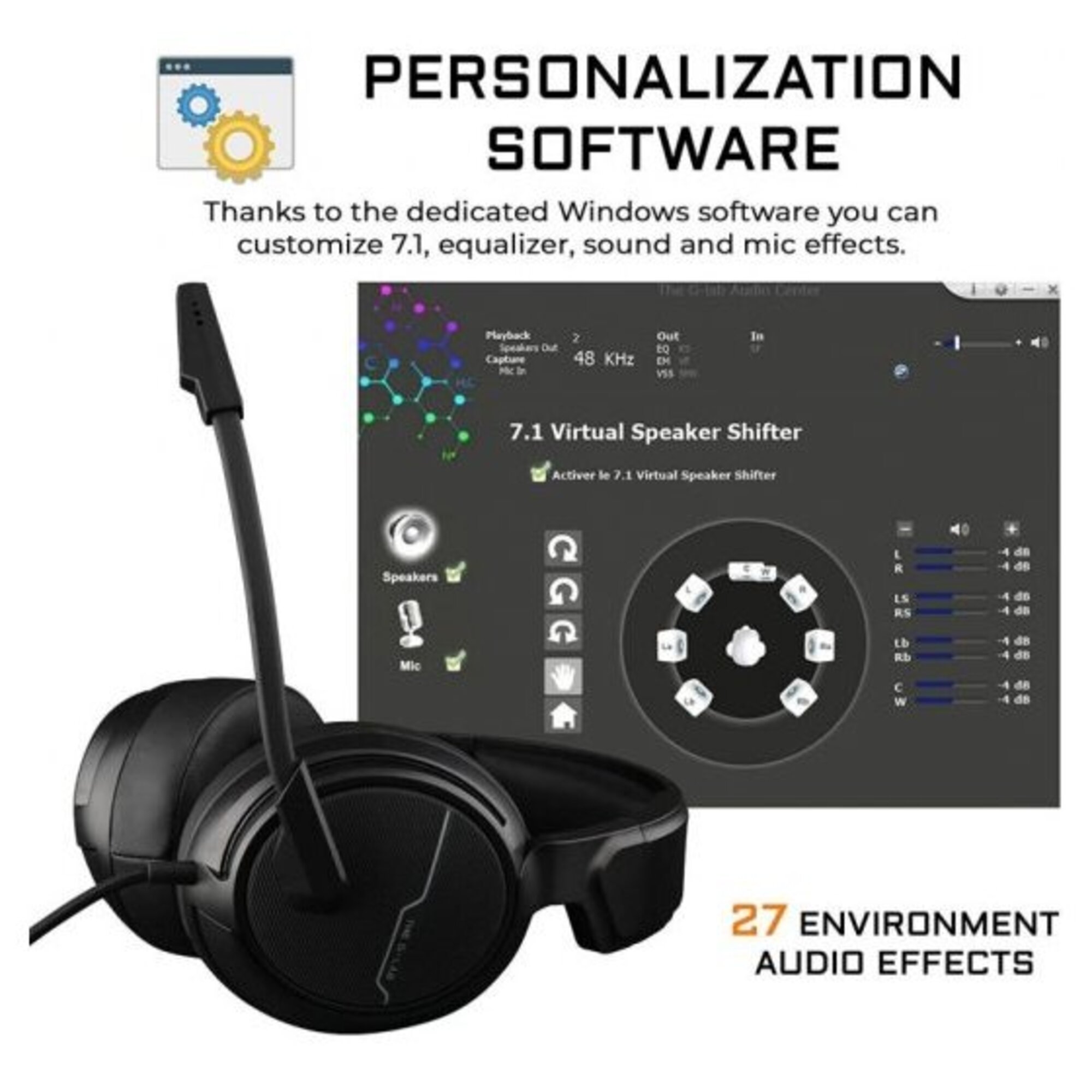 Casque Gaming THE G-LAB Korp Thallium – Son 7.1, Micro Anti-Bruit, USB - vue 2