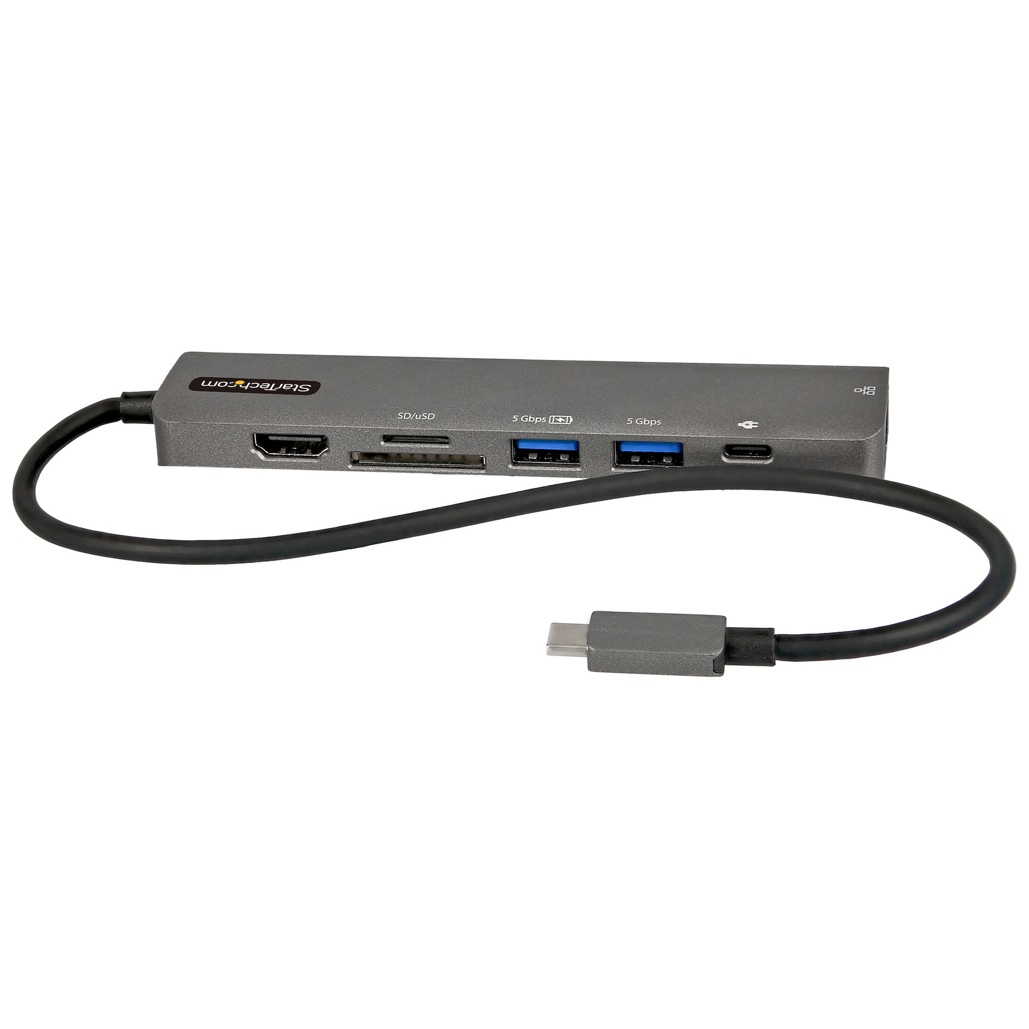 StarTech.com Adaptateur Multiport USB C USB Type C vers HDMI 2.0 4K 60Hz Alimentation Passthrough SDMicroSD Hub 2 Ports USB 3.0 GbE Mini Dock USB C Câble Intégré 30cm Neuf