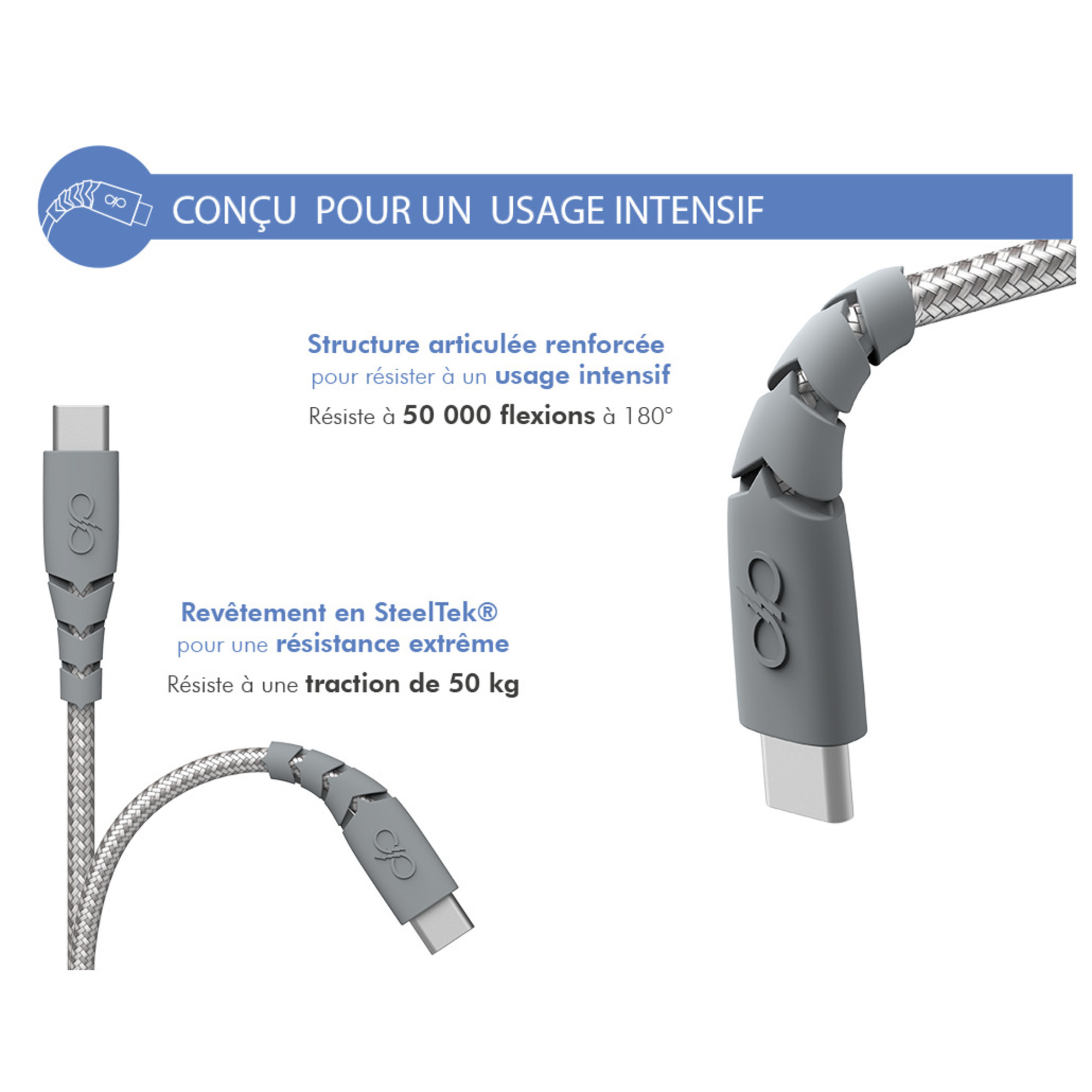 Chargeur secteur Force Power USB A + Câble USB C 1.2m Recycle - vue 4