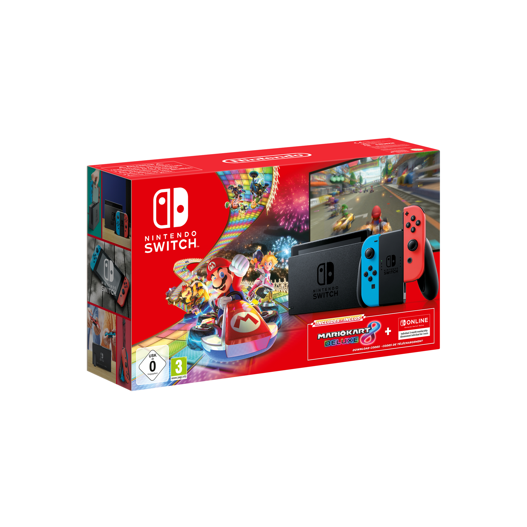 Switch & Mario Kart 8 Deluxe et 3 mois d'abonnement NSO- console de jeux portables 15,8 cm (6.2 ) 32 Go Écran tactile Wifi Noir, Bleu, Rouge - Très bon état