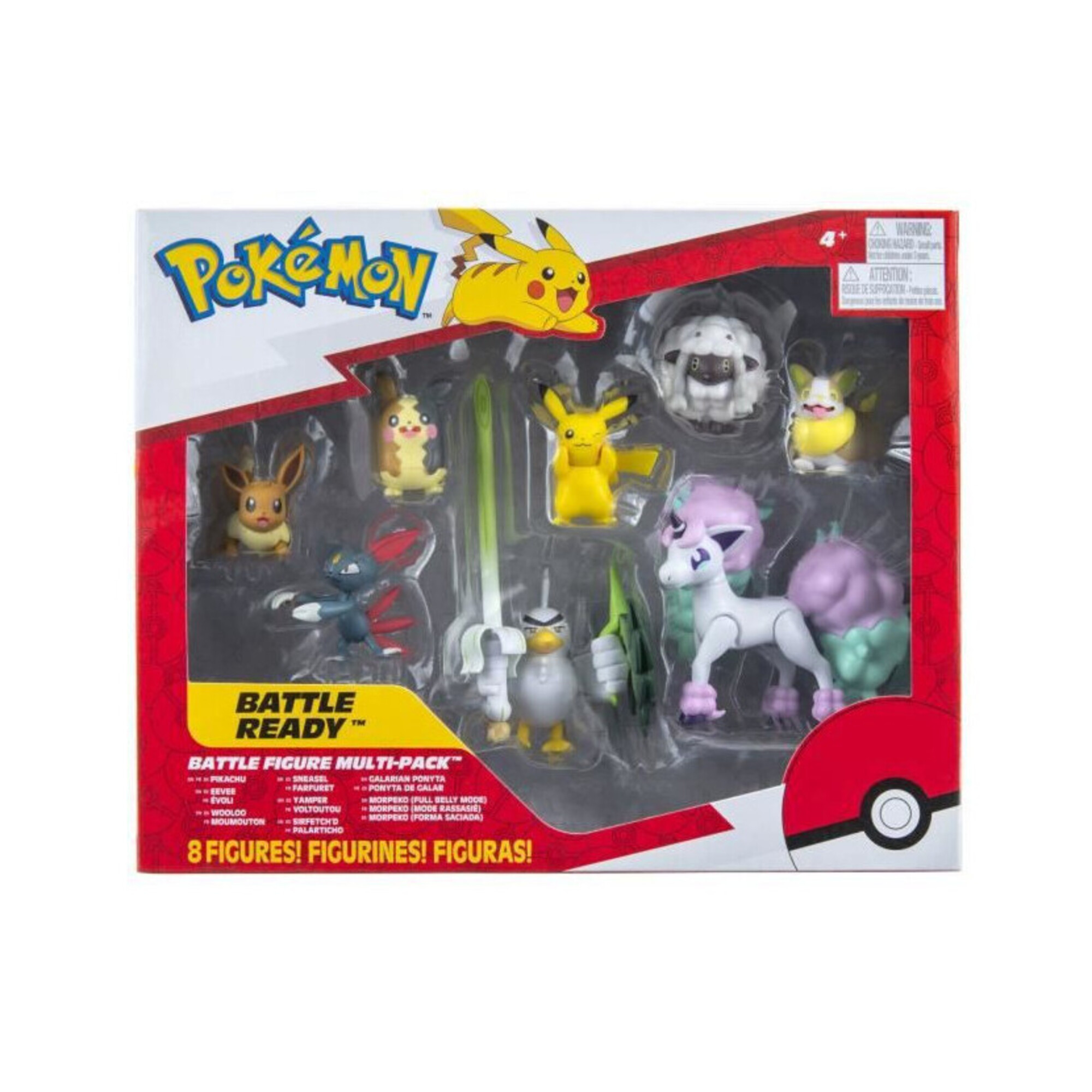 8 Figurines Battle Pokémon BANDAI Pikachu, Evoli, Moumouton, Farfuret, Voltoutou, Palarticho, Ponyta, Morpeko - PKW0185 - Neuf