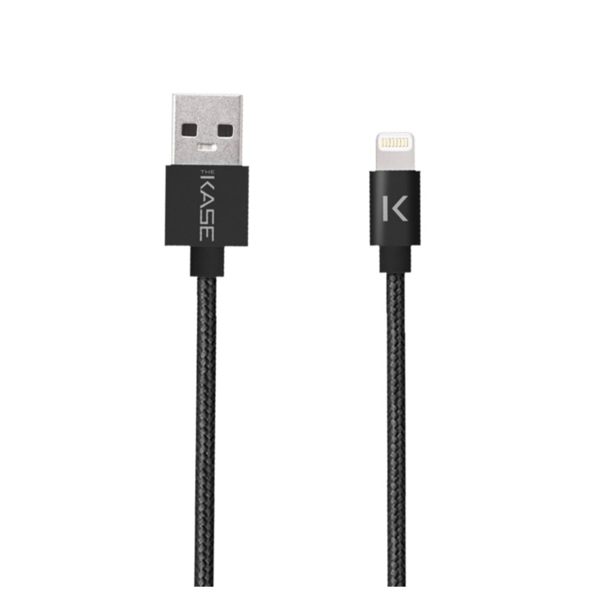 THE KASE C&acirc;ble Lightning&reg; certifi&eacute; MFi Apple vers USB tress&eacute; m&eacute;tallis&eacute; Charge/Sync (2M), Noir - Neuf