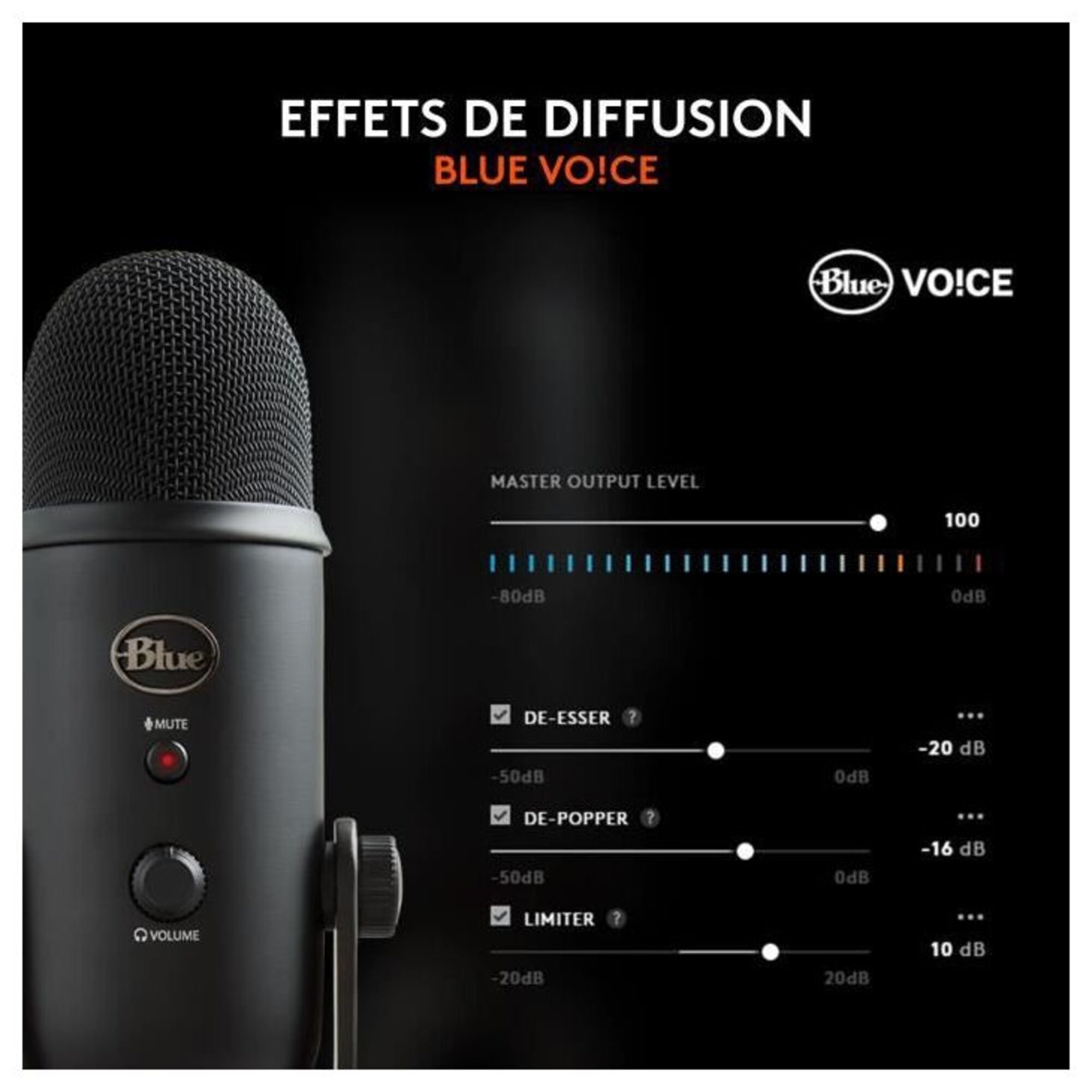 Microphone USB - Blue Yeti - Pour Enregistrement, Streaming, Gaming, Podcast sur PC ou Mac - Noir - Neuf