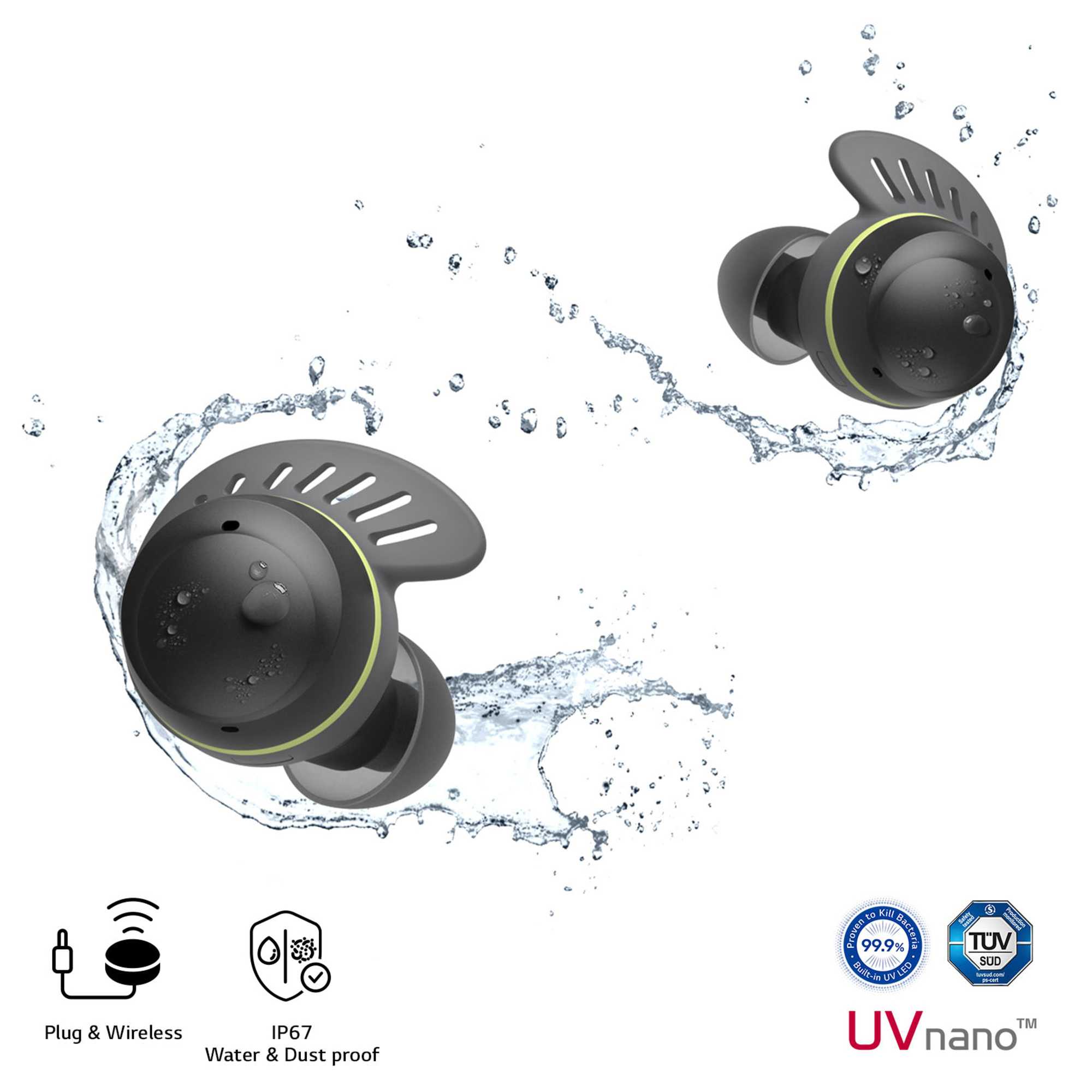 LG TONE Free TF8 Casque True Wireless Stereo (TWS) Ecouteurs Appels/Musique Bluetooth Noir, Citron vert - Neuf