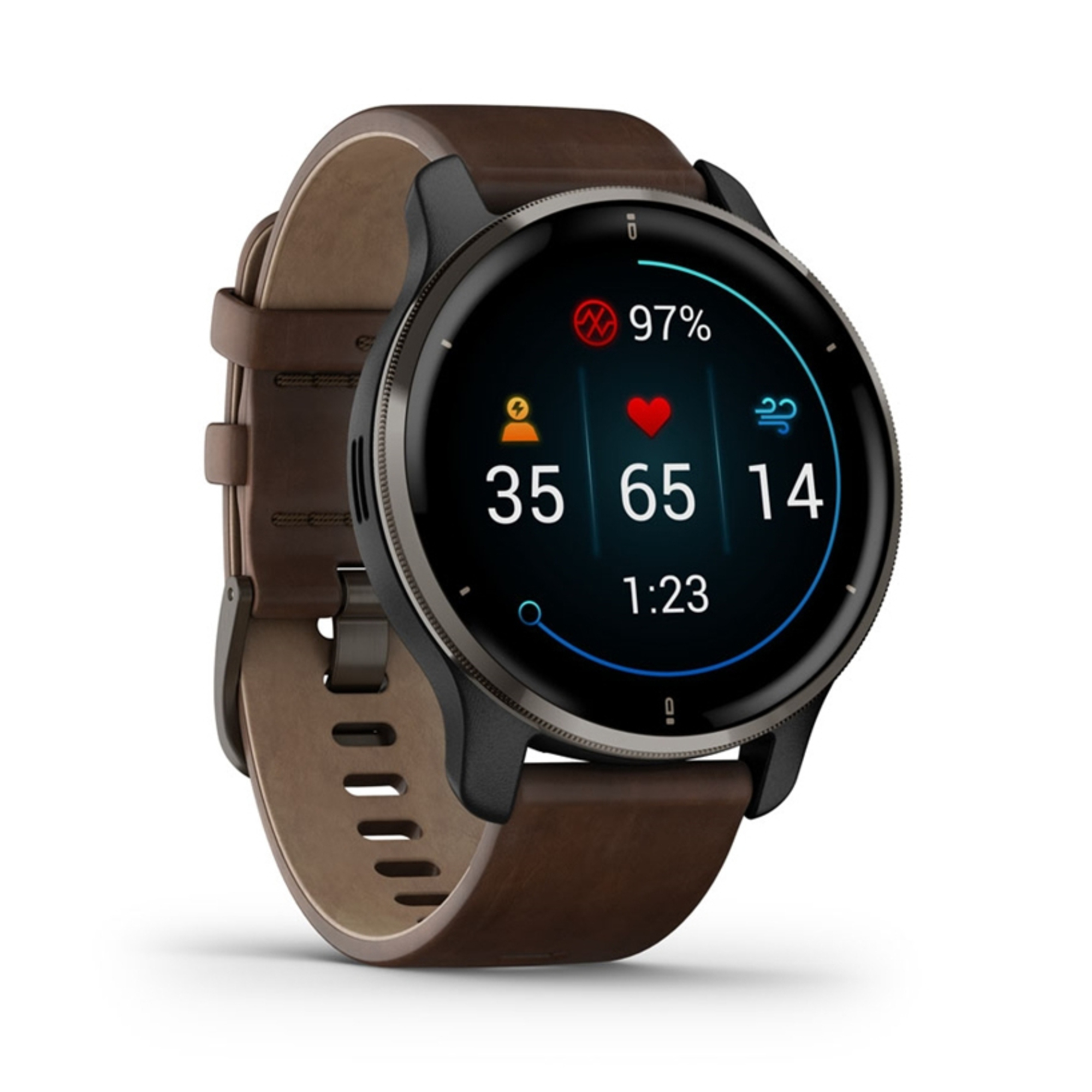 Garmin Venu® 2 Lunette en Acier Inoxydable de Couleur avec boîtier et Bracelet en Cuir de Couleur Diamètre de 33 0 mm - vue 3