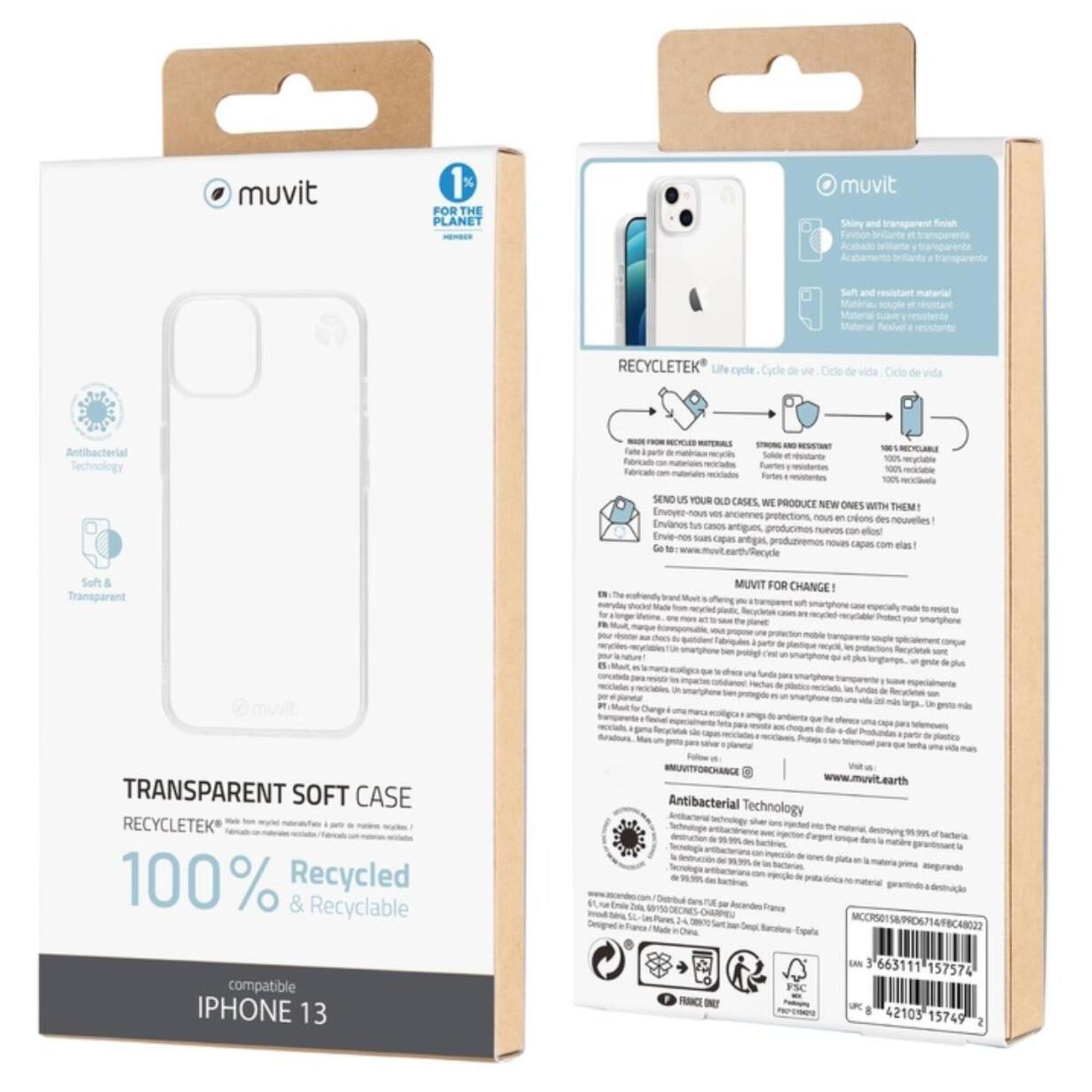 MUVIT FOR CHANGE RECYCLETEK SOUPLE TRANSPARENTE IPHONE 13 - vue 3
