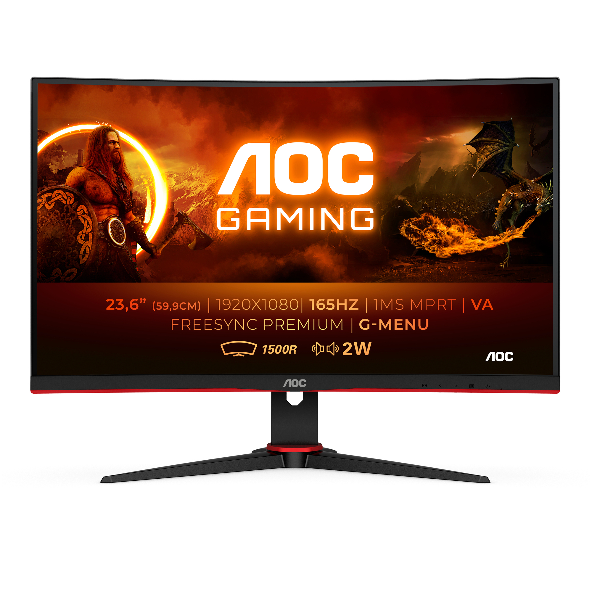 AOC G2 C24G2AE/BK écran plat de PC 59,9 cm (23.6 ) 1920 x 1080 pixels Full HD LED Noir, Rouge - Neuf