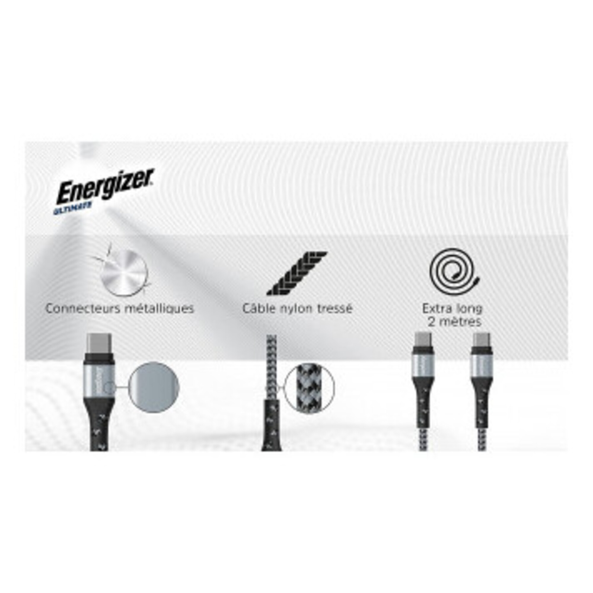 Energizer Câble De Charge Usb-c Tressé - Câble Pour Chargeur Long - Haute Résistanc Gris - vue 3