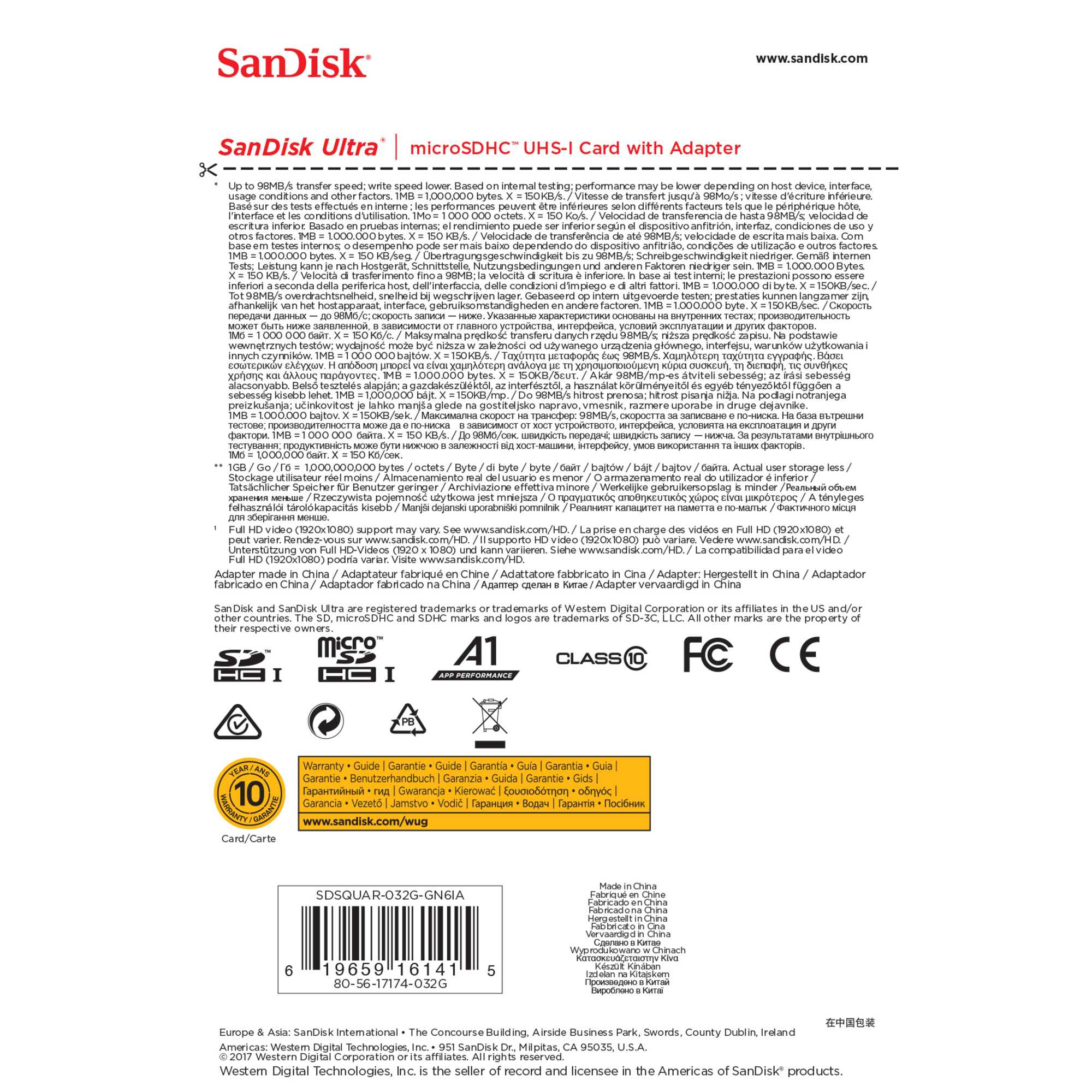 SanDisk Ultra 32 Go MicroSDHC UHS-I Classe 10 80Mo/s - Neuf