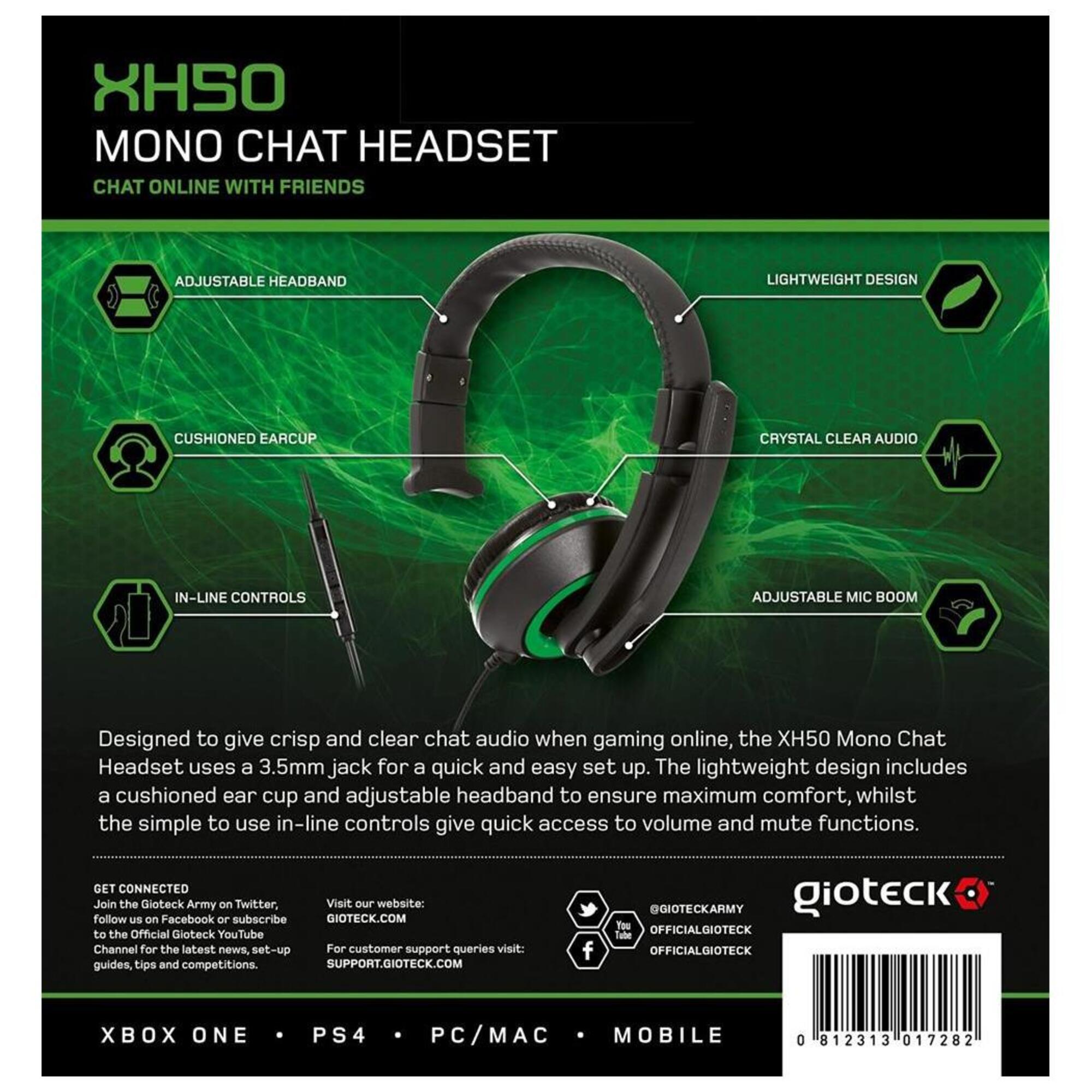 Gioteck XH50 Micro Casque Mono Chat pour iPhone/iPad/Xbox/PS4/PC vert - Neuf