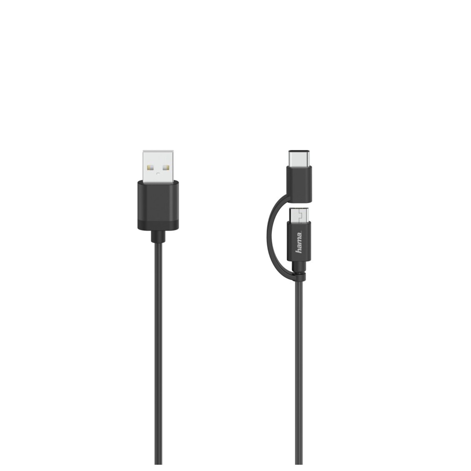 HAMA C&acirc;ble micro-USB, 2 en 1, avec adaptateur USB-C, USB 2.0, 0,75 m - Neuf
