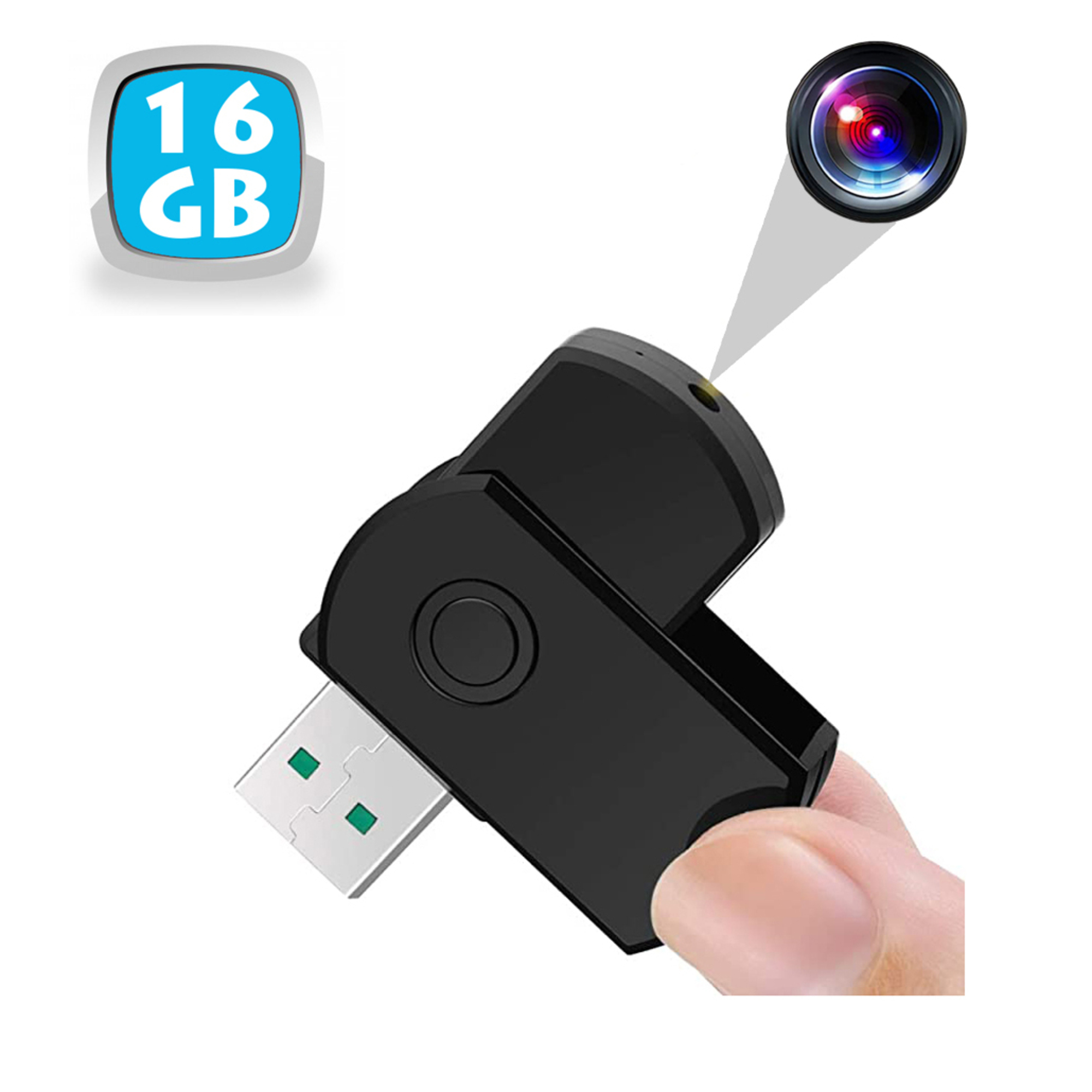 Clé USB Caméra Espion Mini Caméra Appareil Photo Vidéo HD Micro SD 16 Go Noir YONIS - Neuf