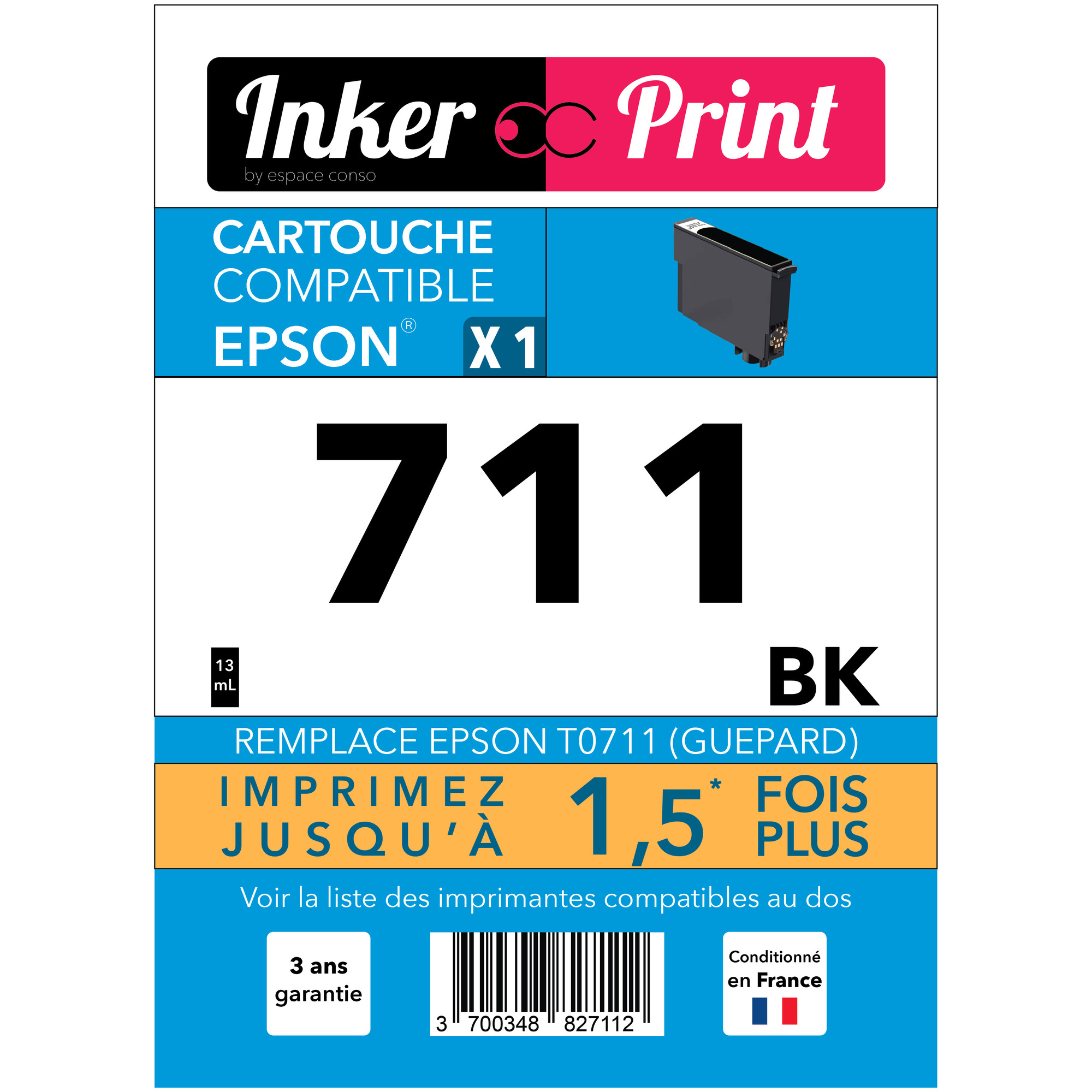 Cartouche d'encre recyclée compatible avec EPSON 711 XL (Noir) - Neuf