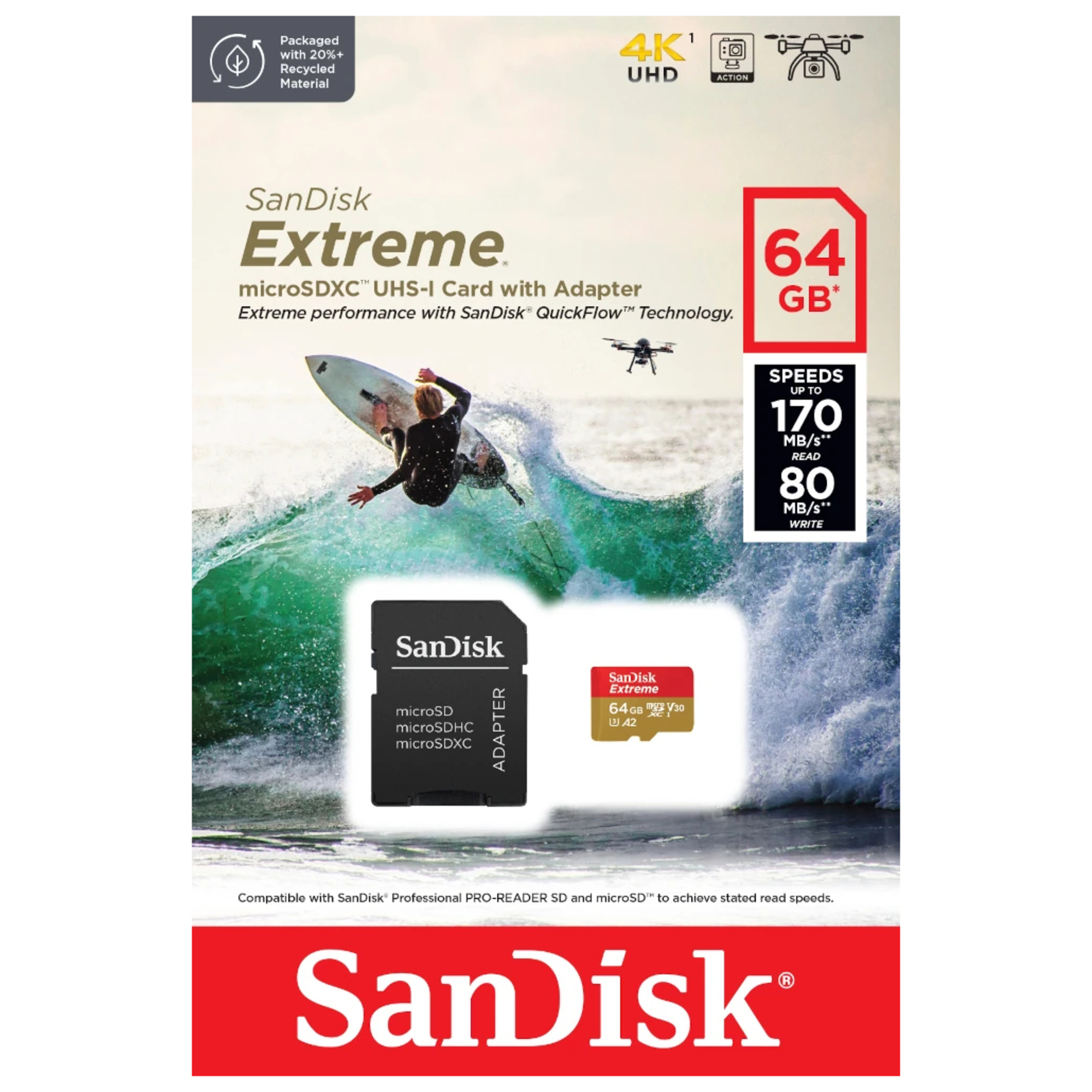 SanDisk Extreme 64 Go MicroSDXC UHS-I Classe 10 - Neuf