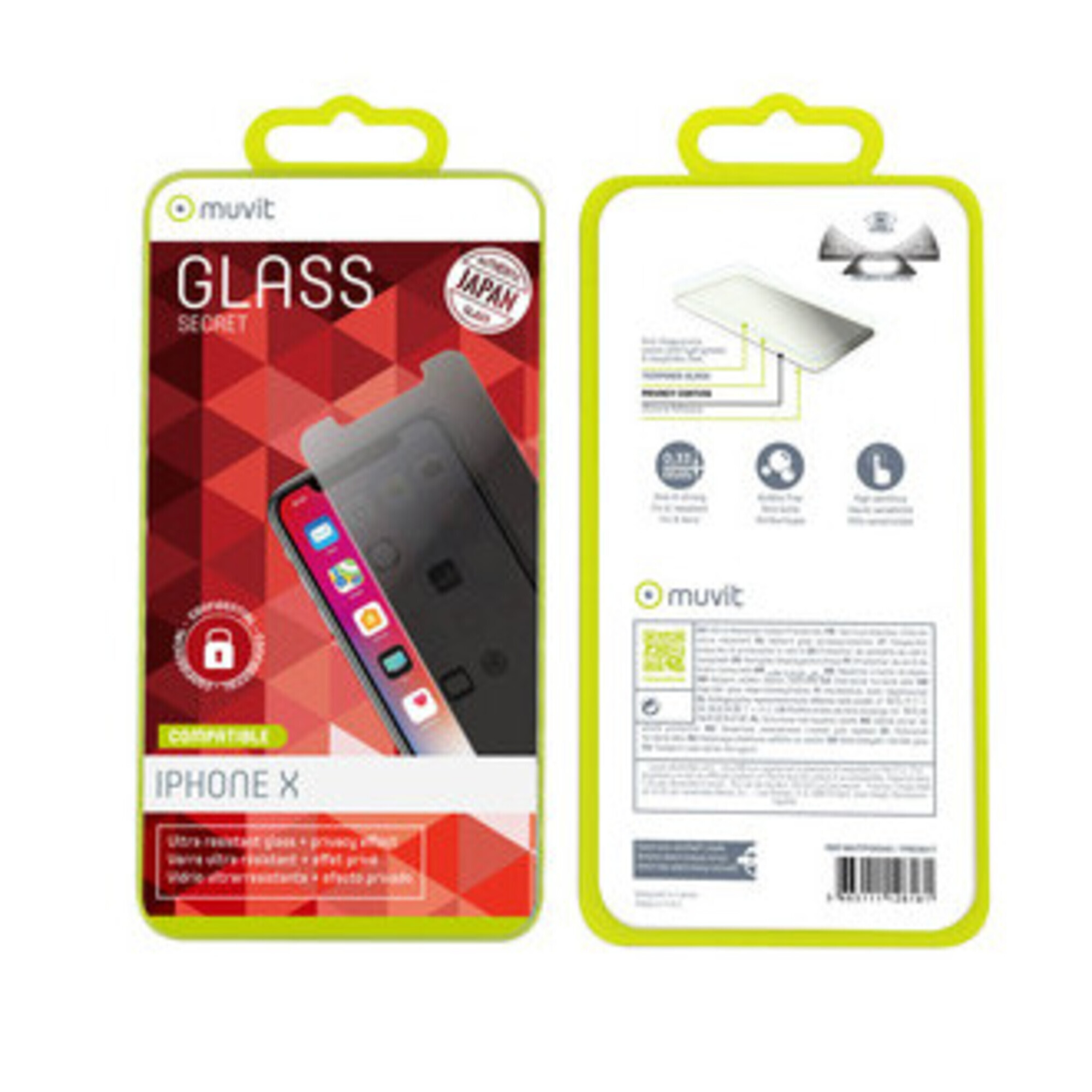 MUVIT Film iPhone X Verre Tremp&eacute; Anti-espion Protection Ecran Ultra-r&eacute;sistant Transparent 
