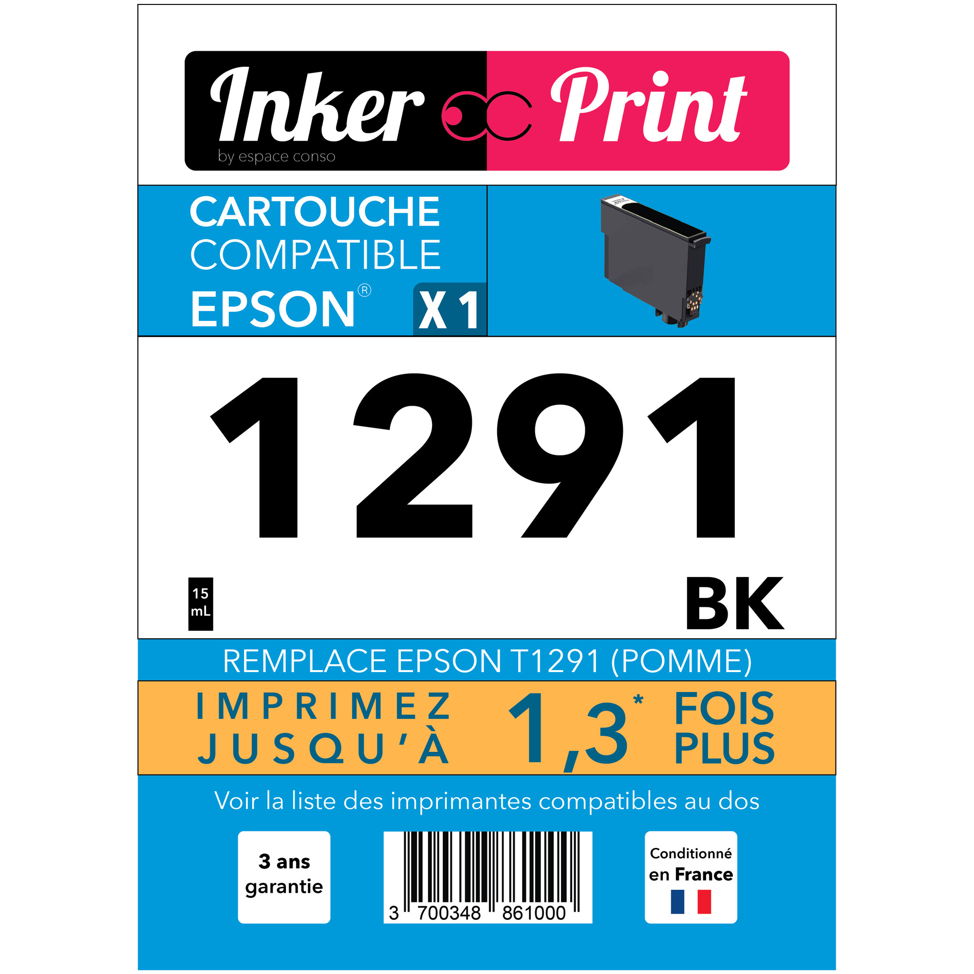 Cartouche d'encre recyclée compatible avec EPSON 1291 XL (Noir) - Neuf