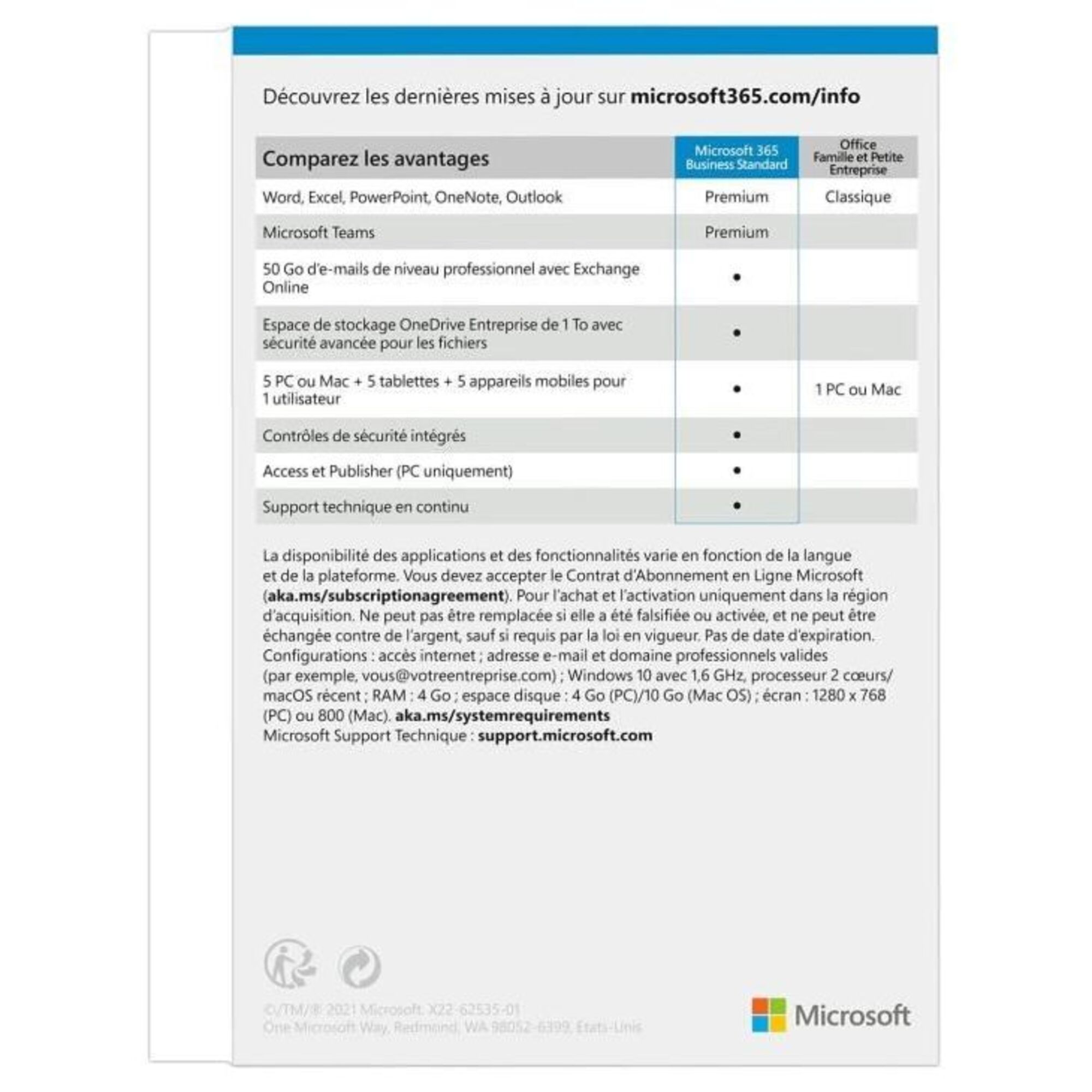 Microsoft 365 Business Standard 1 licence(s) Abonnement Français 1 année(s) - Neuf