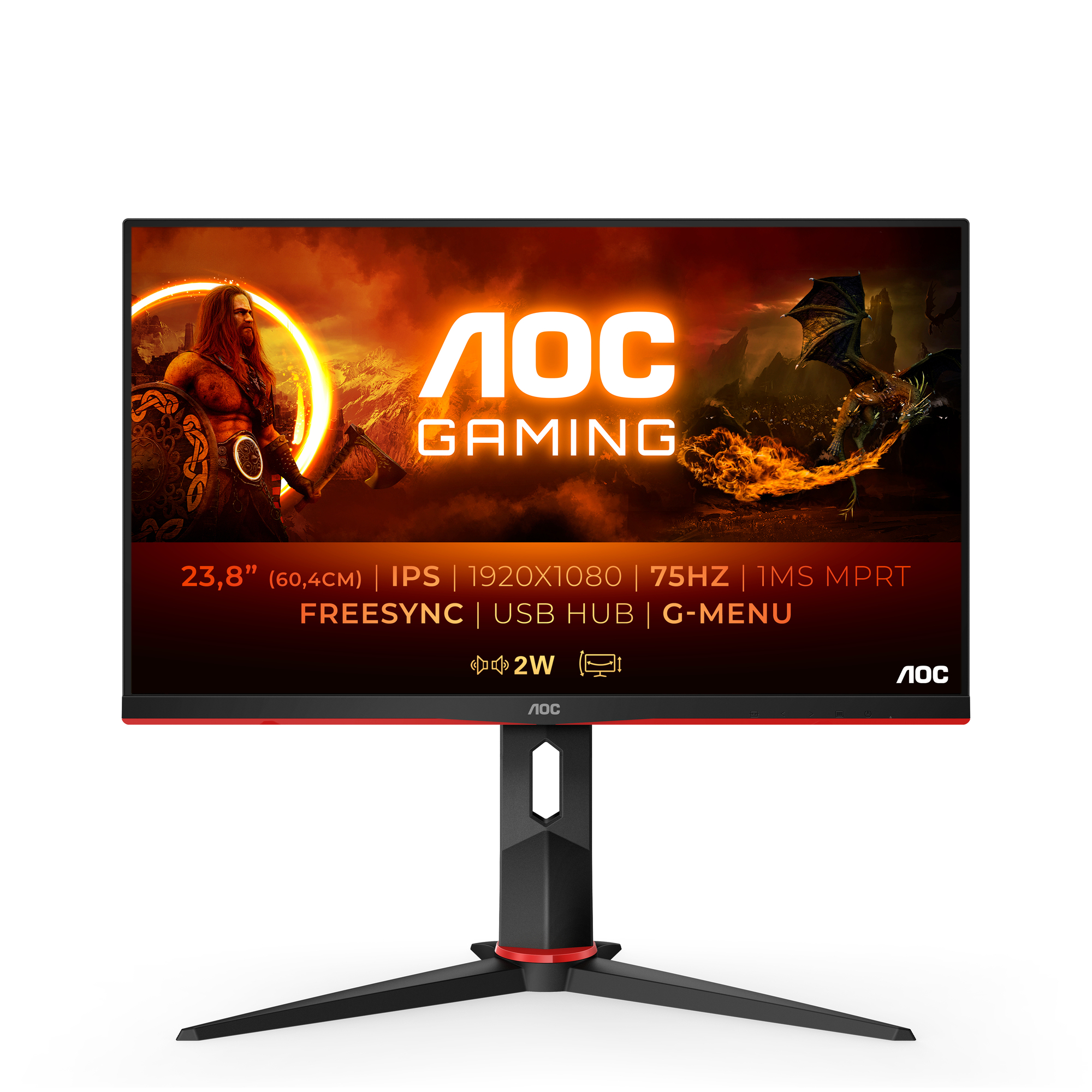 AOC G2 24G2U5/BK écran plat de PC 60,5 cm (23.8 ) 1920 x 1080 pixels Full HD LED Noir, Rouge - Neuf